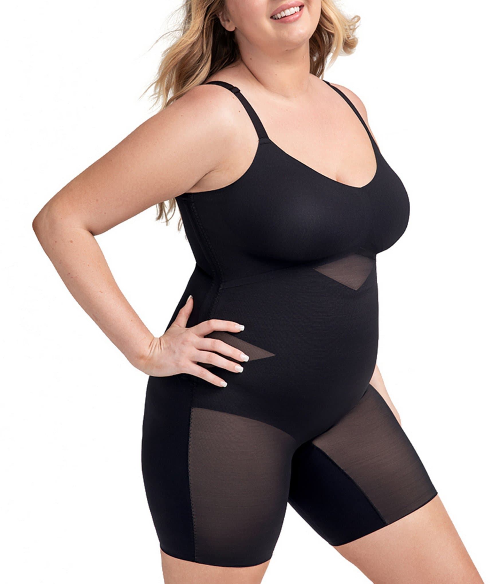 Honeylove Mid-Thigh Sleeveless V-Neck Sculpt Compression Bodysuit