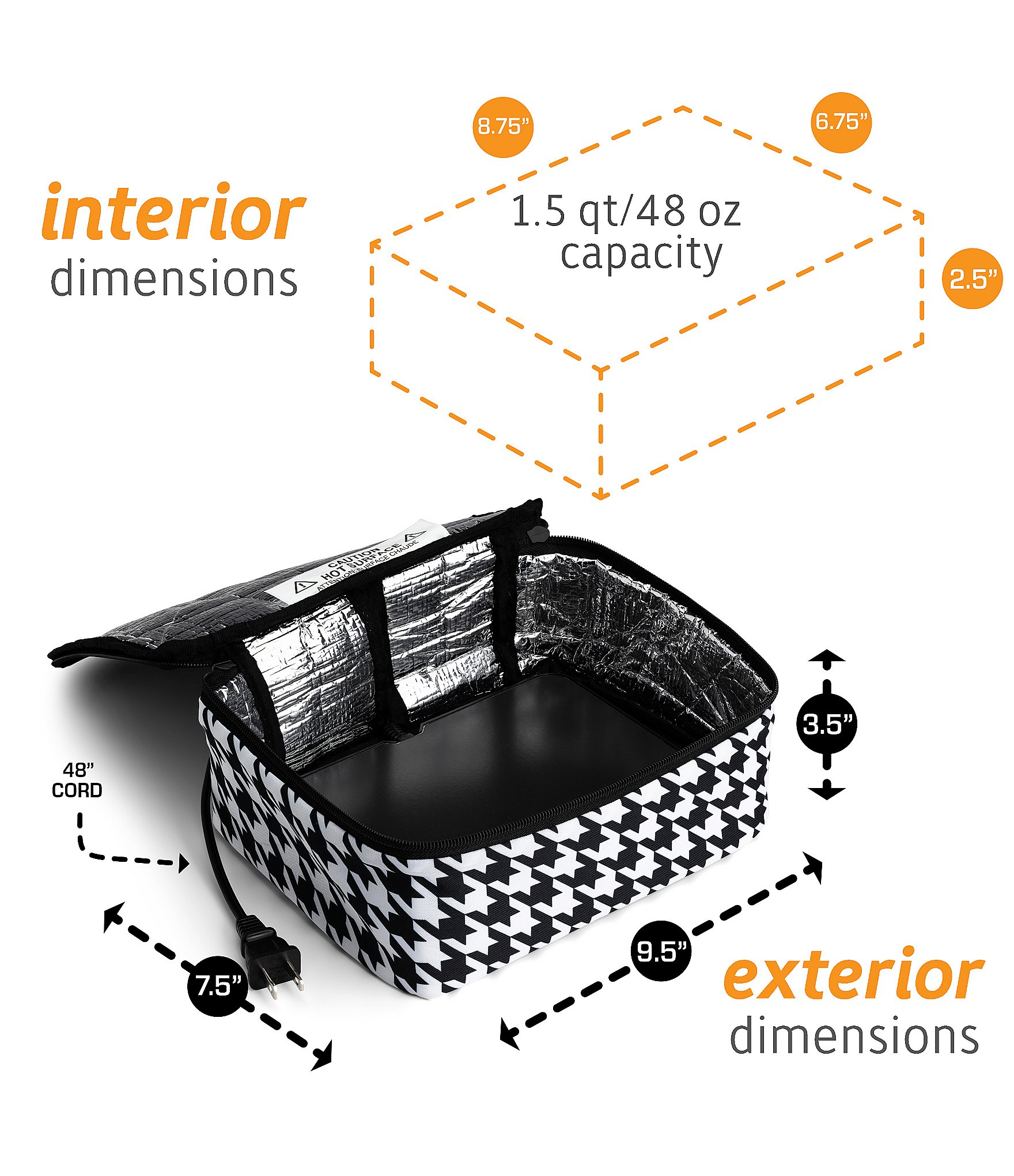 Hot Logic Portable Mini Oven and Food Warmer Houndstooth Print Lunch Bag