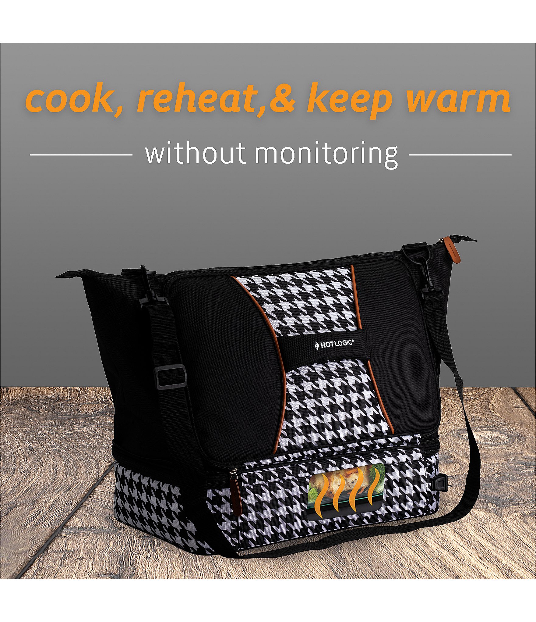 Hot Logic Portable Oven and Food Warmer Casserole Carrier Houndstooth Print Expandable Tote Bag