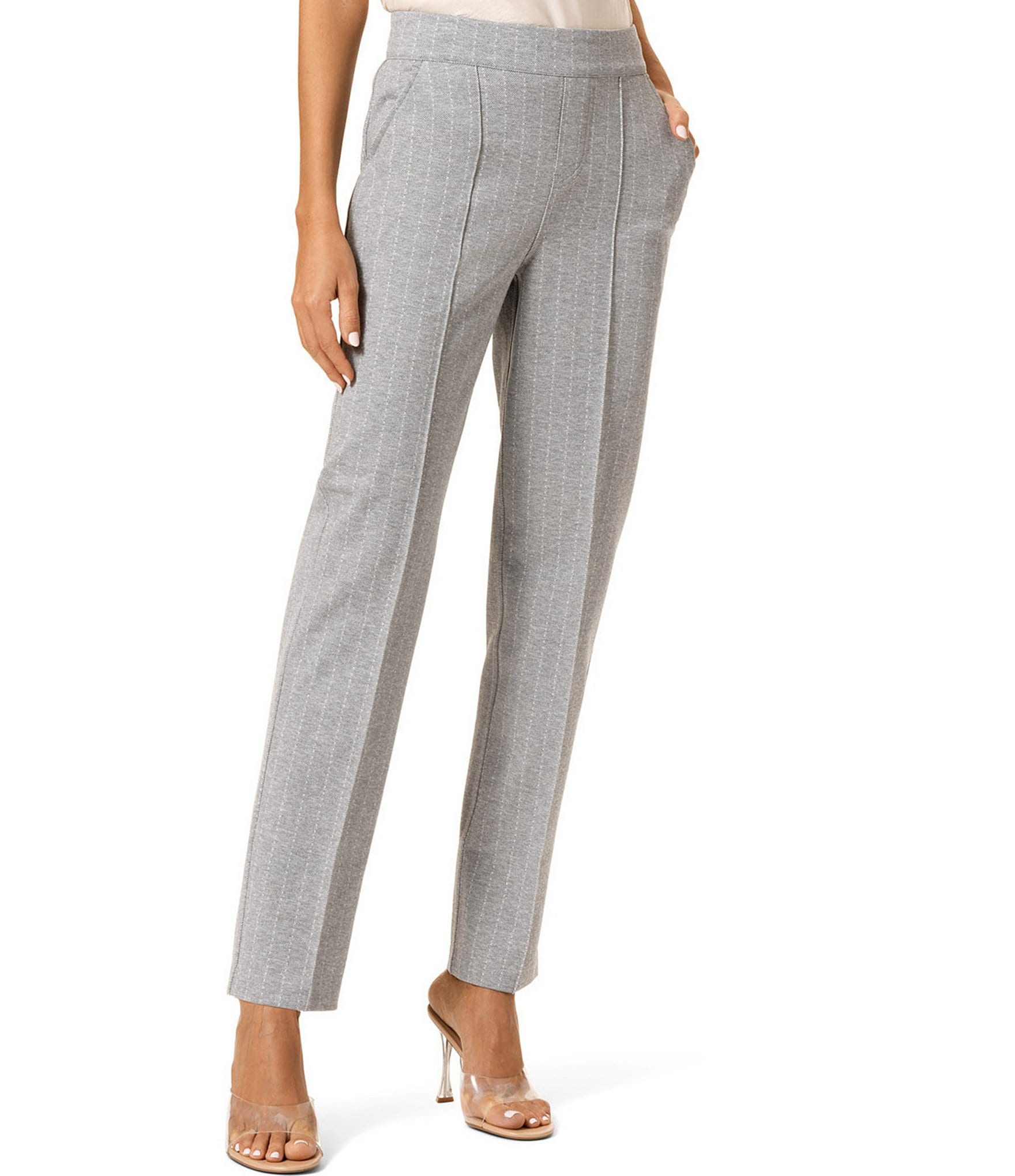 HUE Grey Pinstripe Pull-On Trouser Leggings | Dillard's