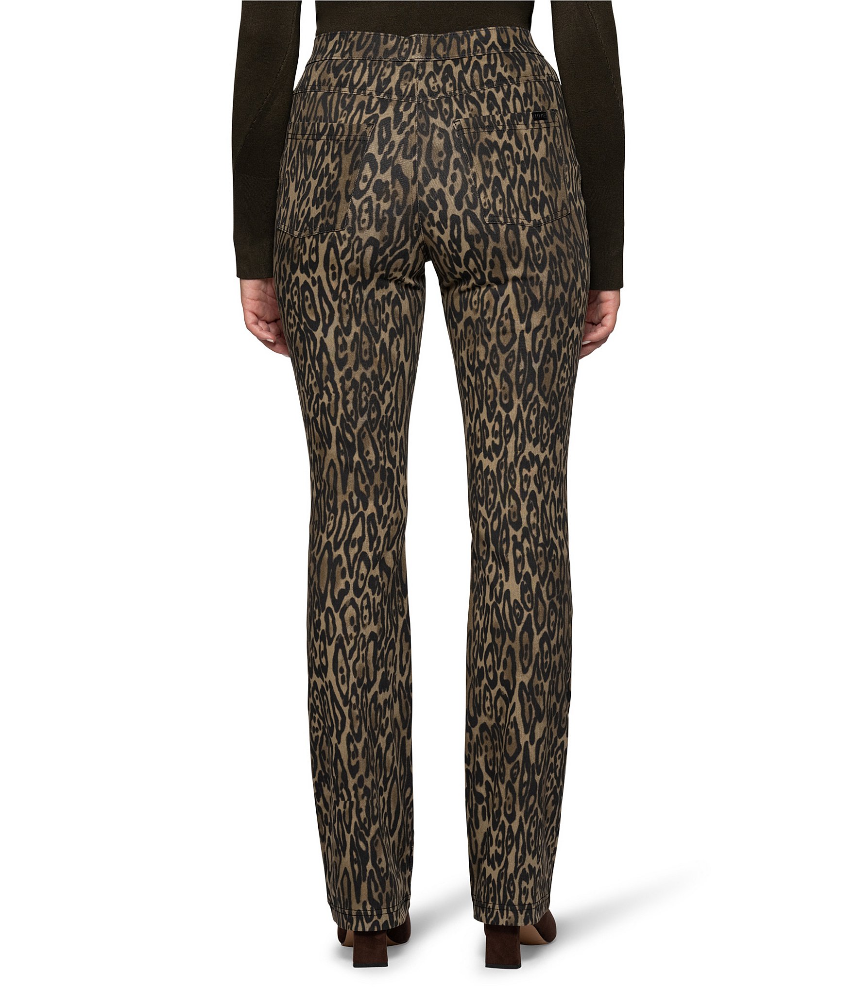 HUE Leopard Denim High Rise Baby Bootcut Leggings