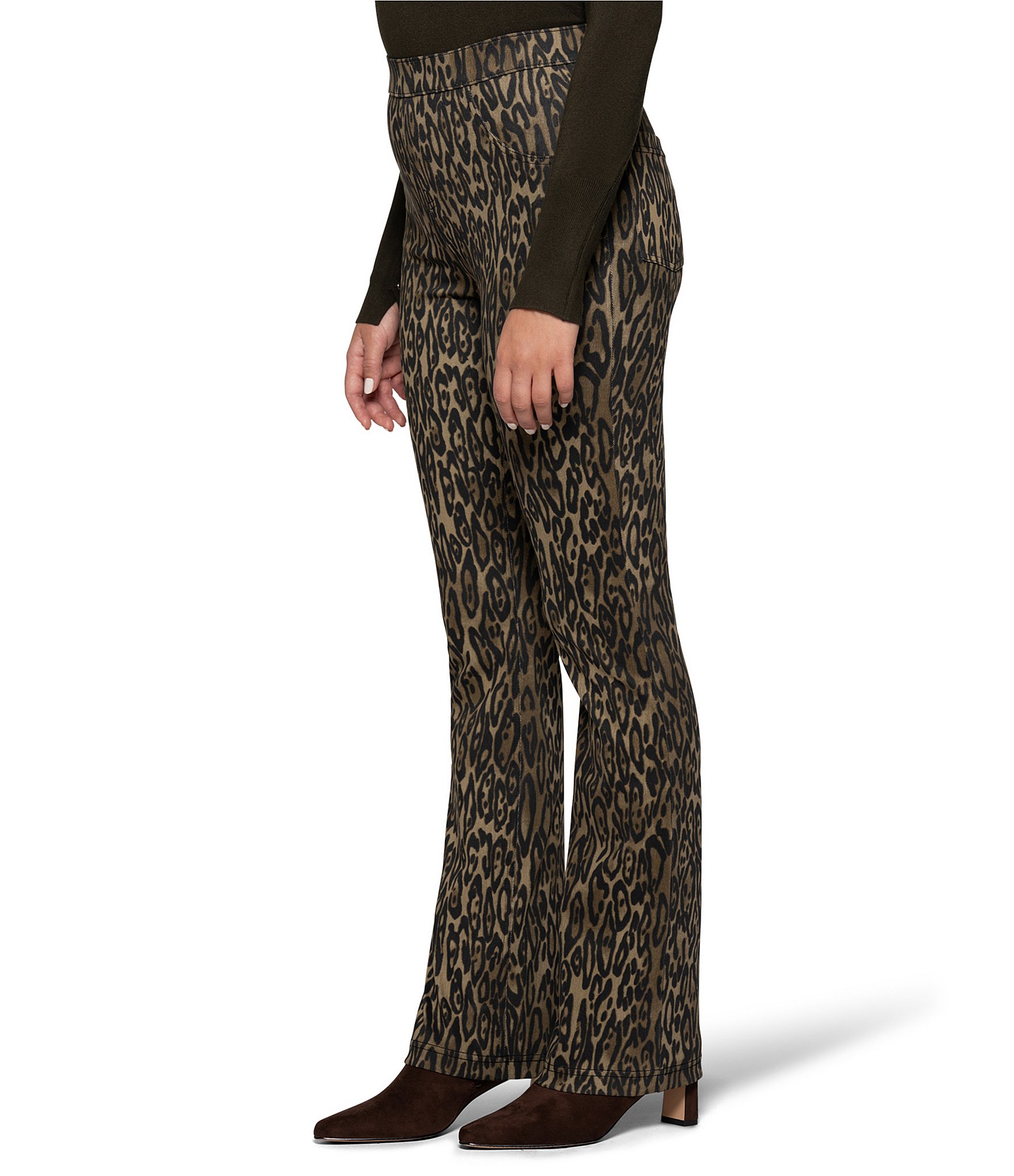 HUE Leopard Denim High Rise Baby Bootcut Leggings