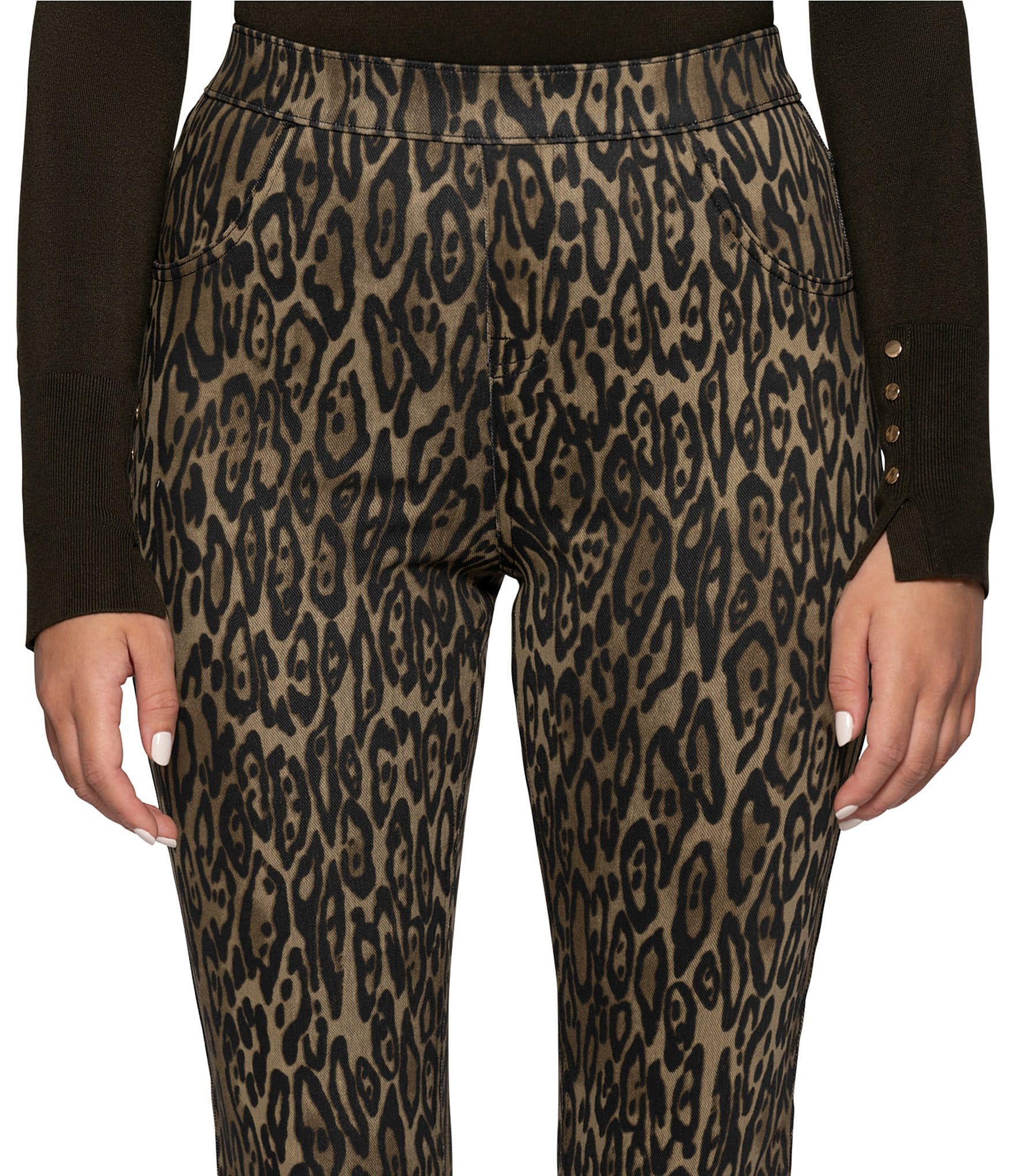 HUE Leopard Denim High Rise Baby Bootcut Leggings