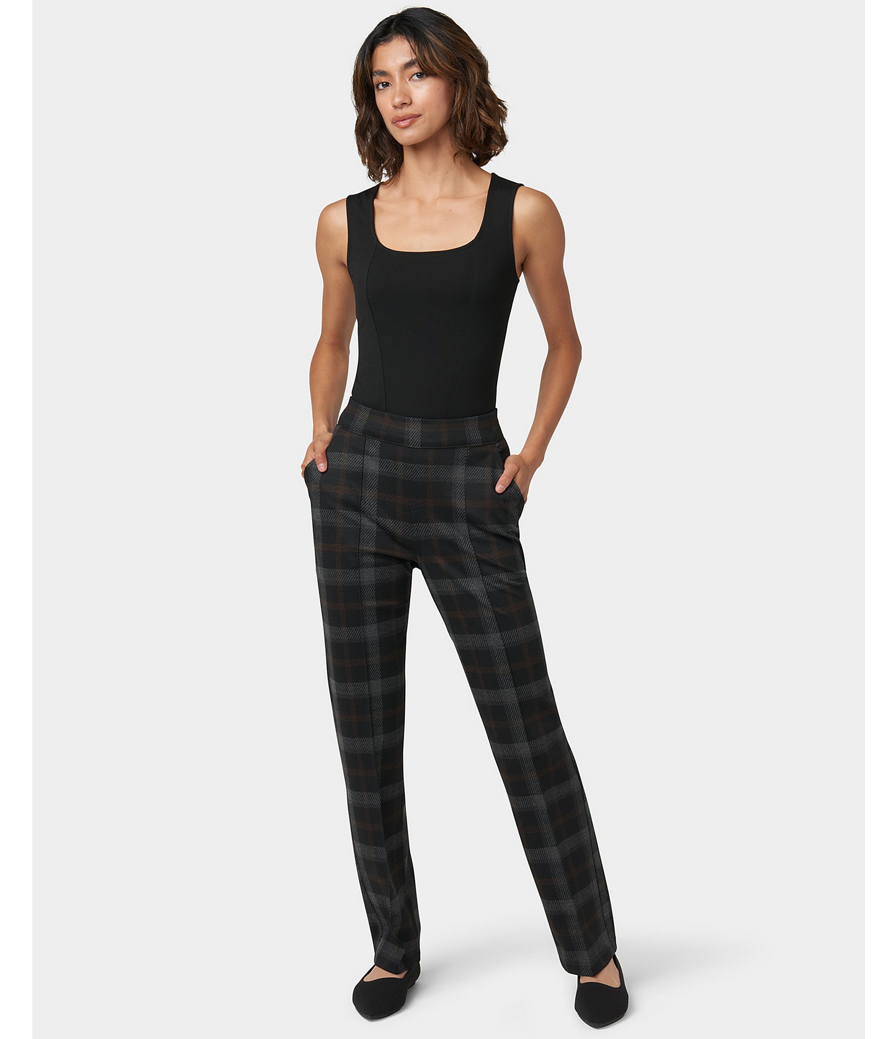 HUE Plaid Pull-On Mid Rise Trouser Leggings
