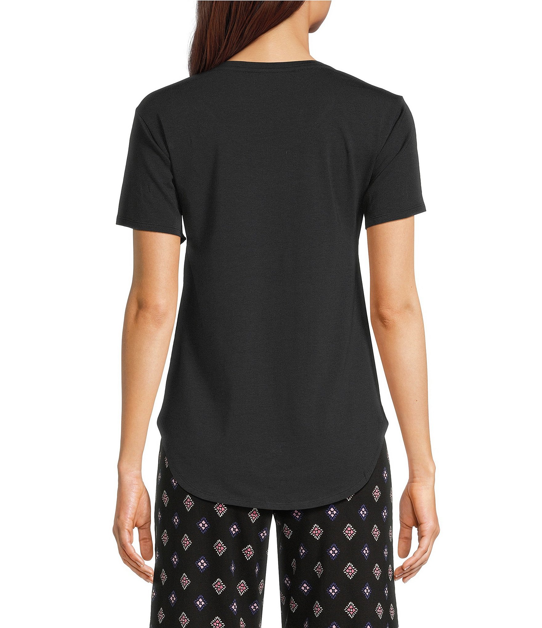 Huetique Solid Knit Short Sleeve Scoop Neck Coordinating Sleep Top