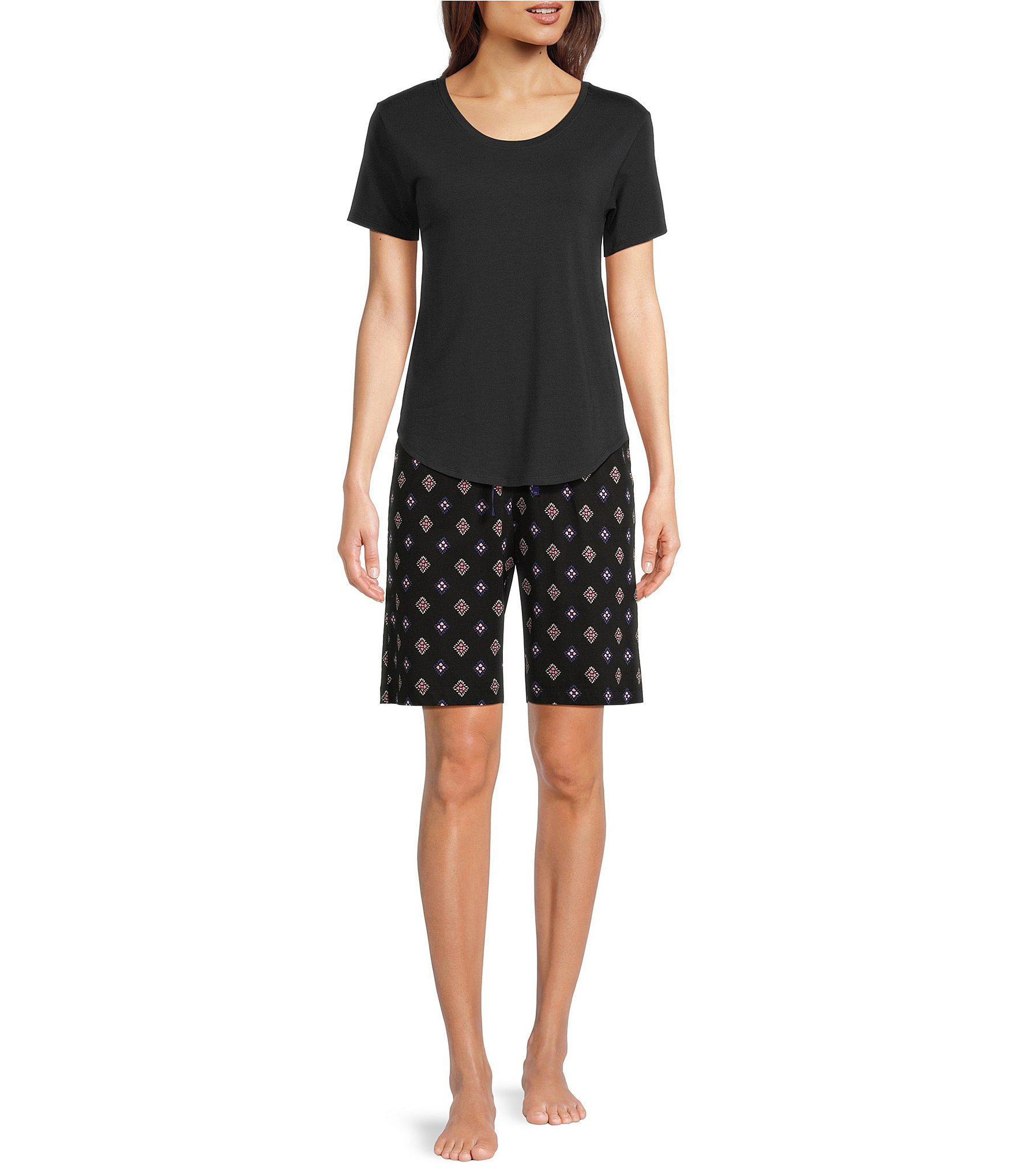 Huetique Solid Knit Short Sleeve Scoop Neck Coordinating Sleep Top
