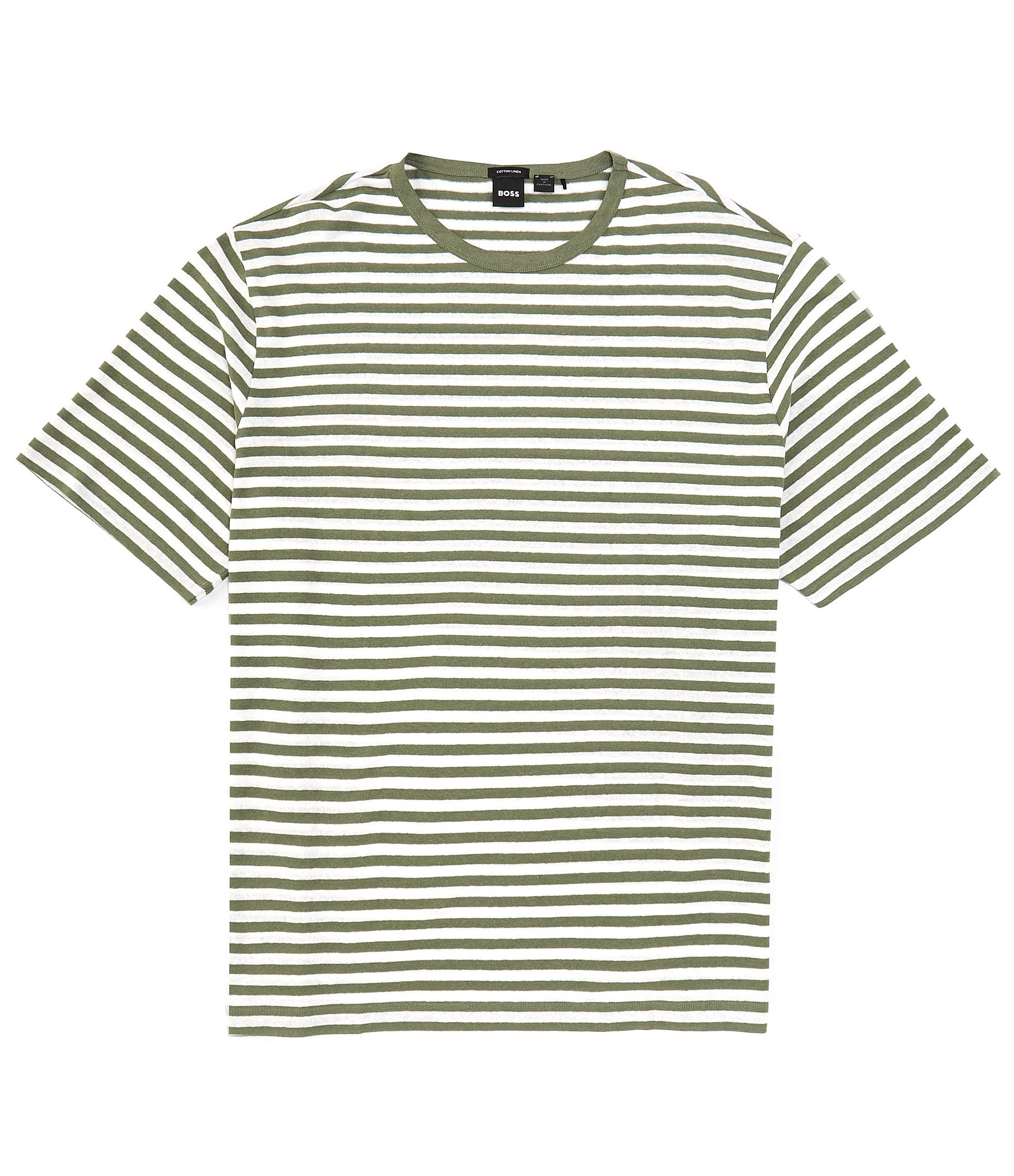 Hugo Boss Big & Tall Short Sleeve Tiburt Striped Linen-Blend T-Shirt