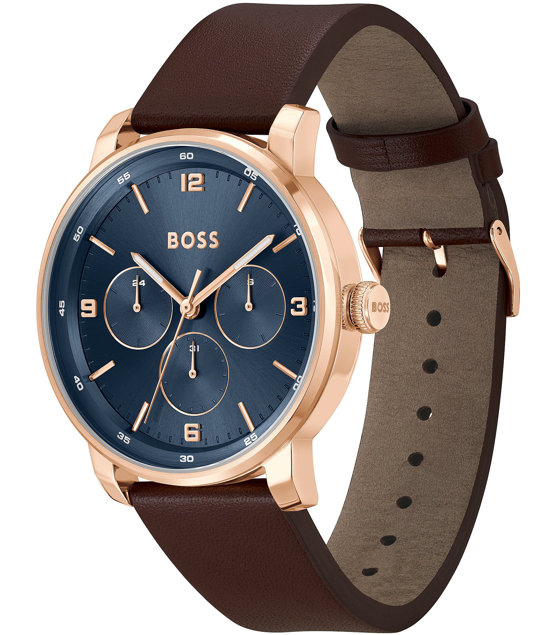 Hugo Boss Men's Contender Multifunction Leather Strap Watch