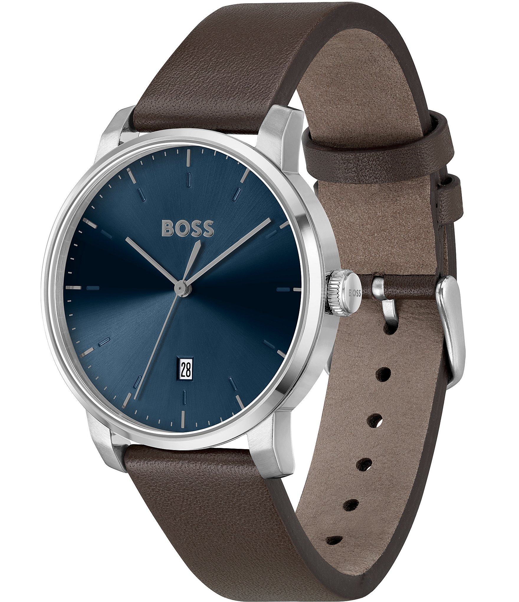 Hugo Boss Men's Dean Quartz Analog Brown Leather Strap Watch