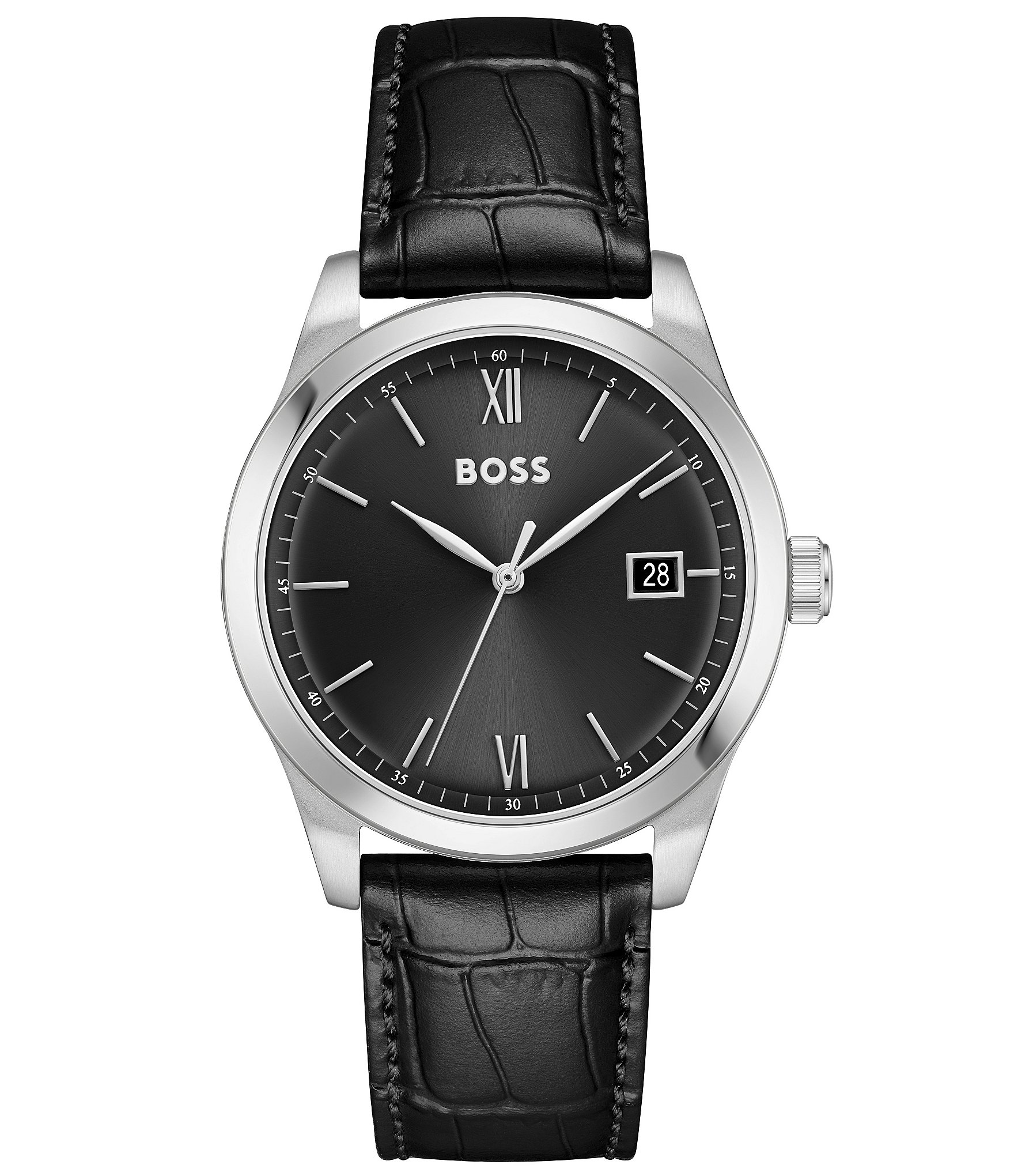 Hugo Boss Men's Langford Quartz Analog Black Leather Strap Watch