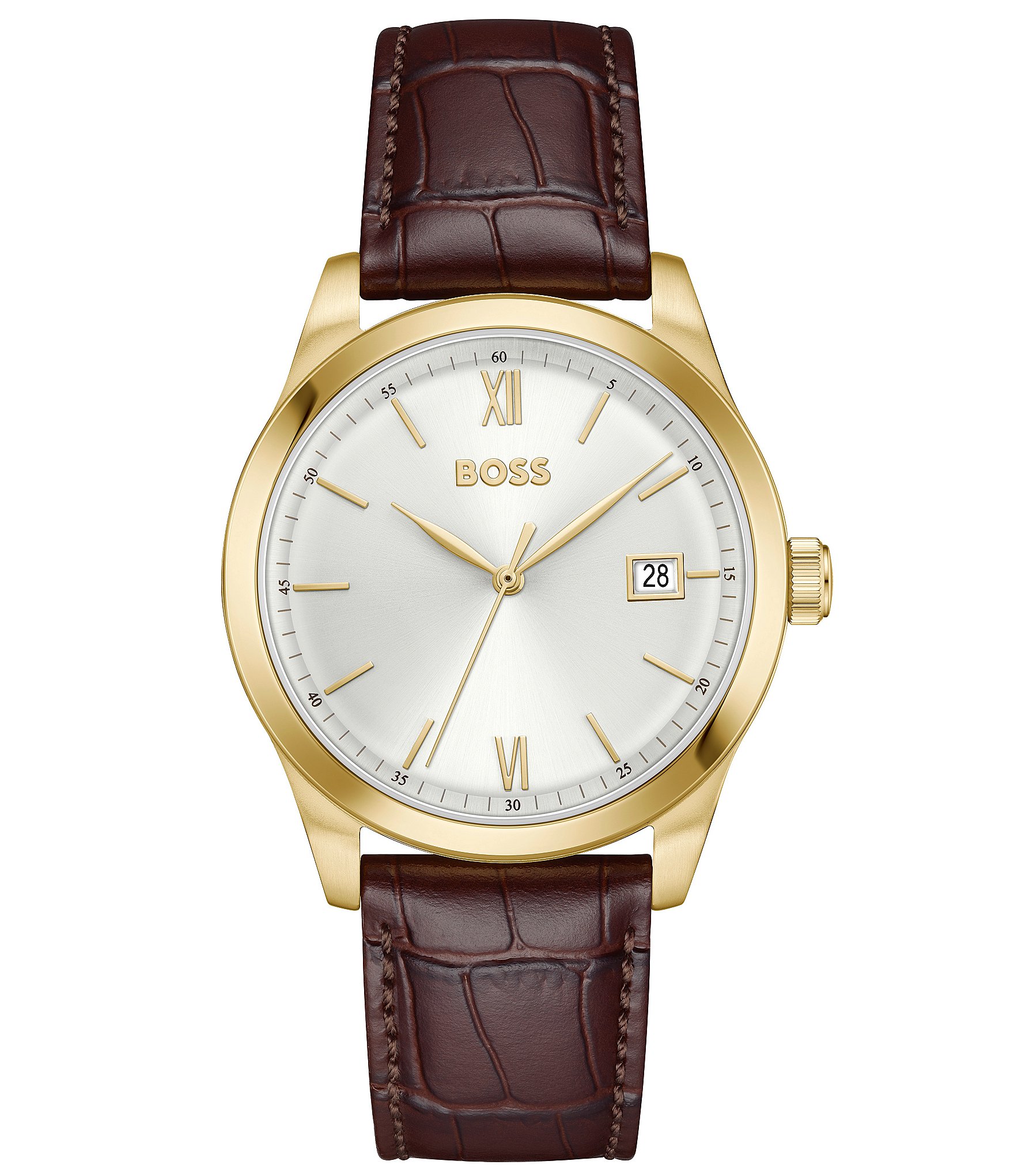 Hugo Boss Men's Langford Quartz Analog Brown Leather Strap Watch