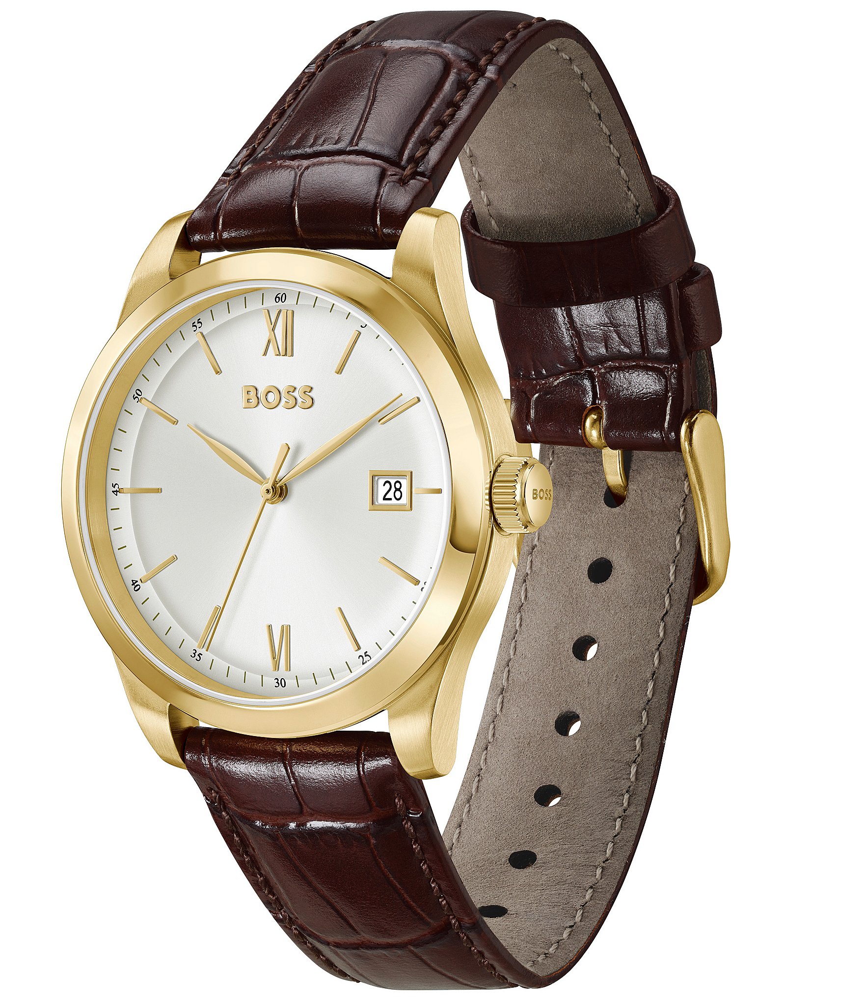 Hugo Boss Men's Langford Quartz Analog Brown Leather Strap Watch