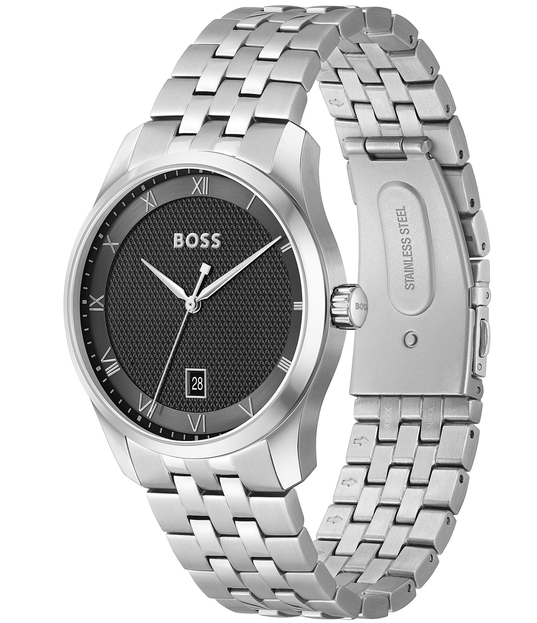 Hugo Boss Men's Principle Quartz Analog Stainless Steel Black Dial Bracelet Watch