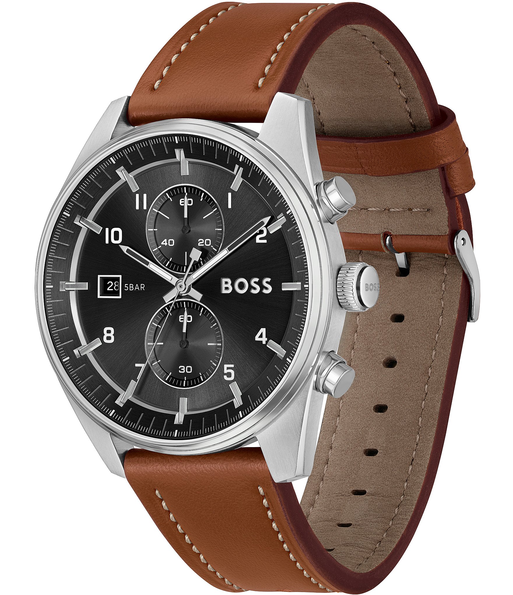 Hugo Boss Men's Skytraveller Chronograph Brown Leather Strap Watch