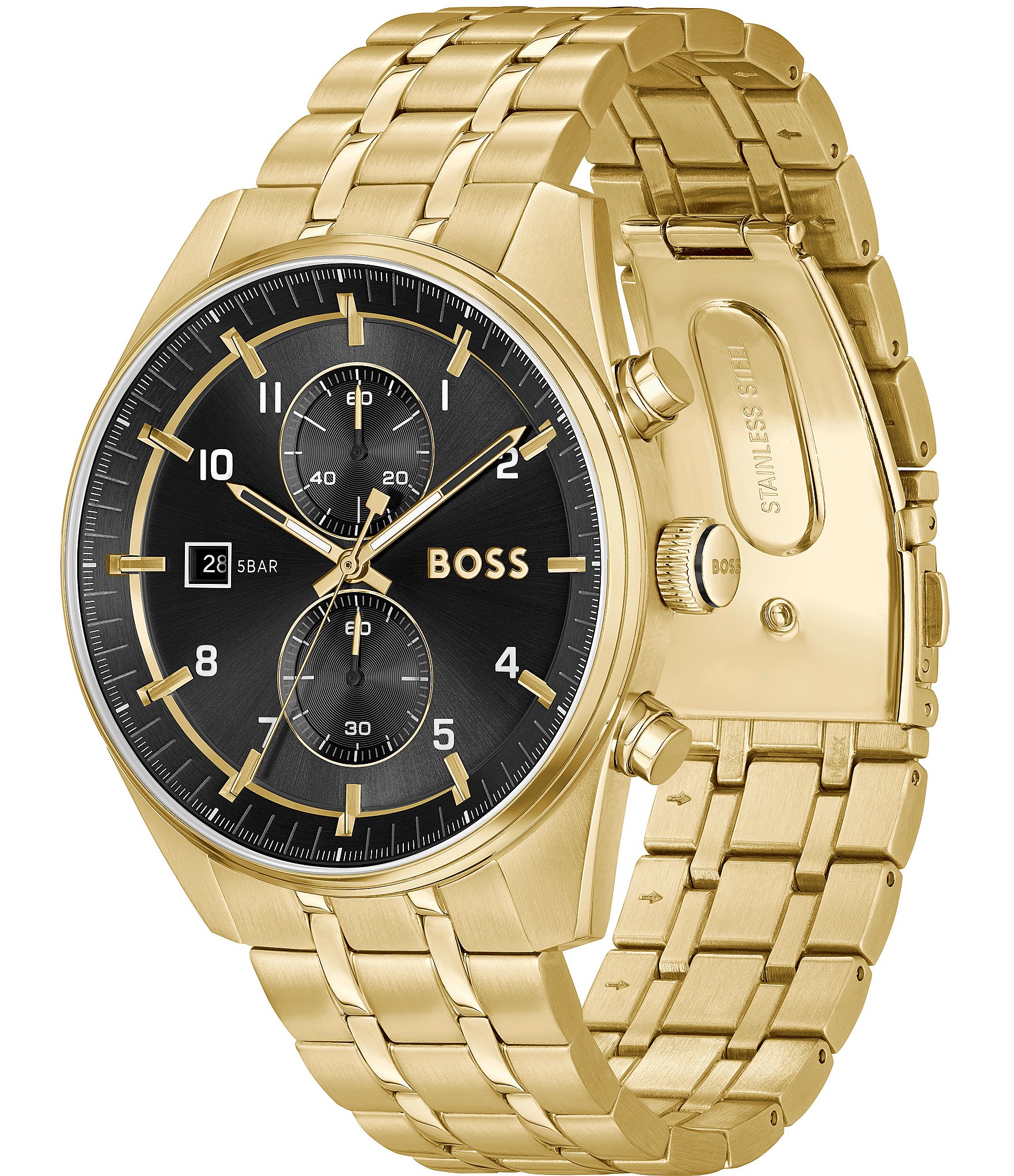 Hugo Boss Men's Skytraveller Quartz Chronograph Gold Tone Stainless Steel Bracelet Watch