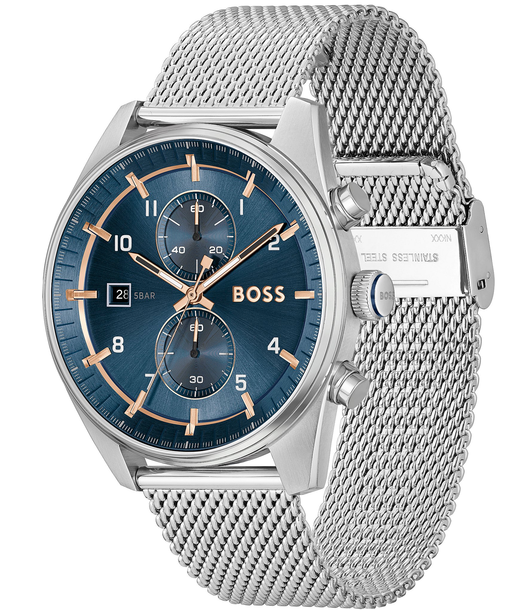 Hugo Boss Men's Skytraveller Quartz Chronograph Stainless Steel Mesh Bracelet Watch