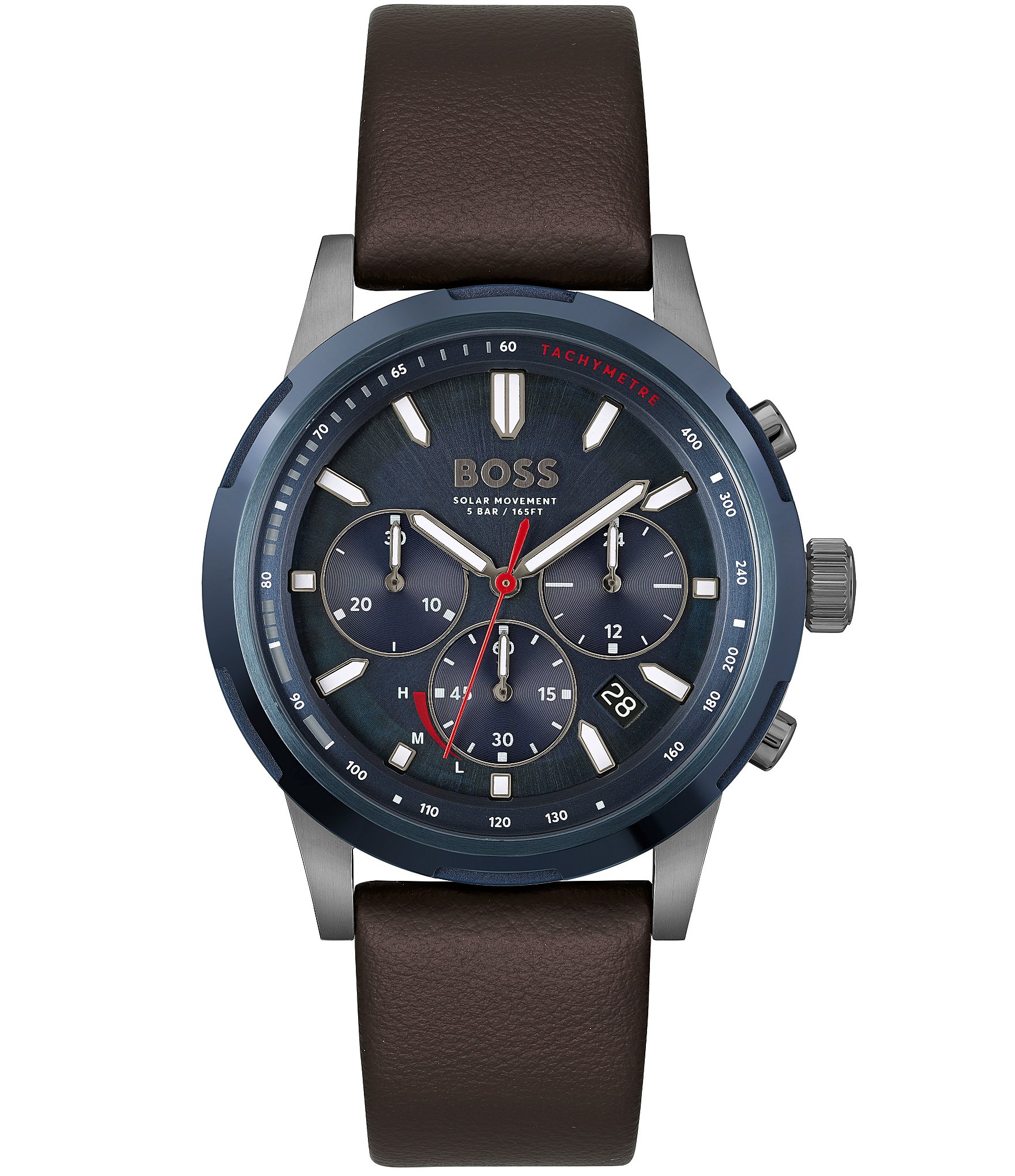 Hugo Boss Men's Solgrade Quartz Chronograph Brown Leather Strap Watch ...