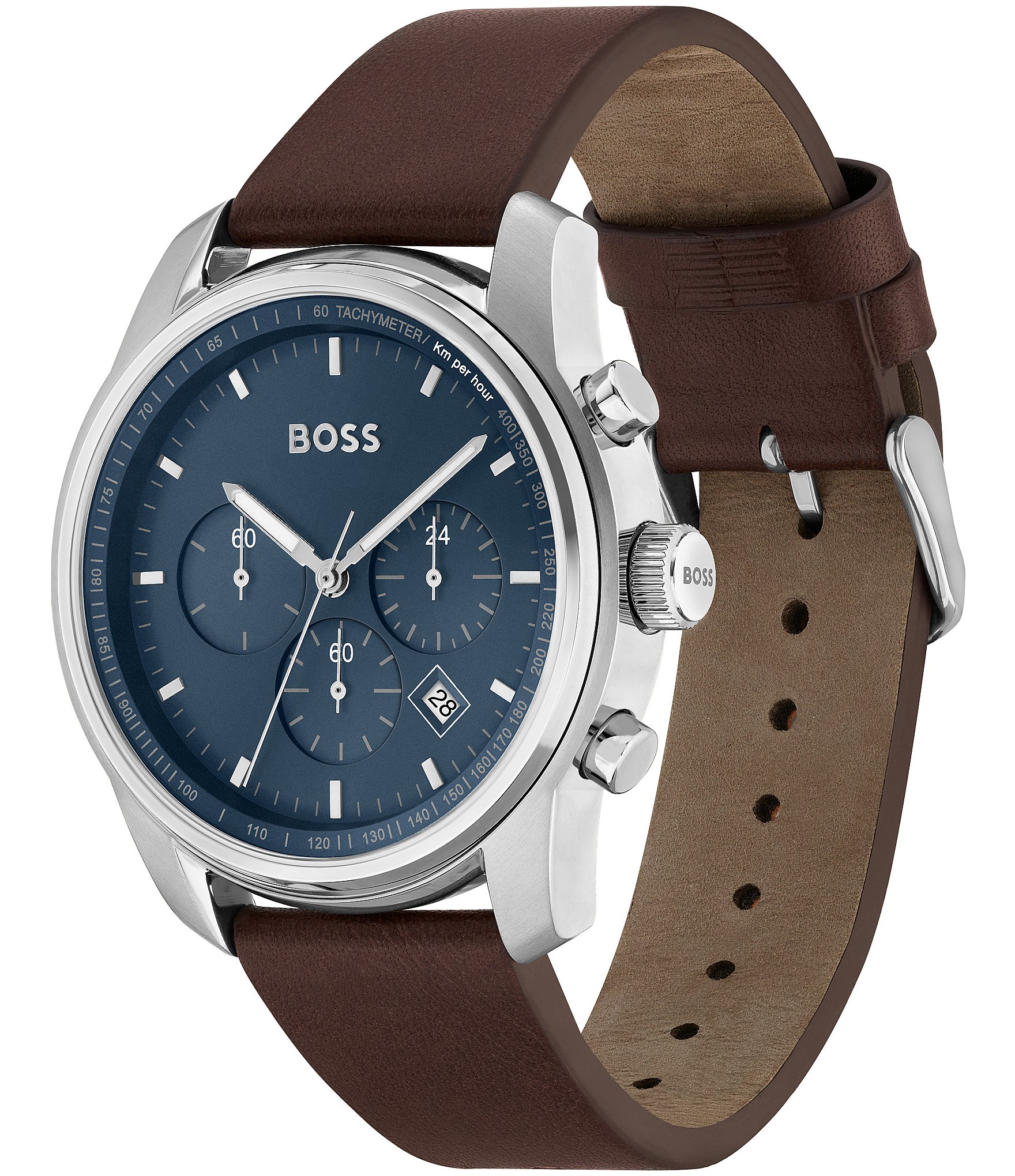 Hugo Boss Men's Tace Quartz Chronograph Brown Leather Strap Watch