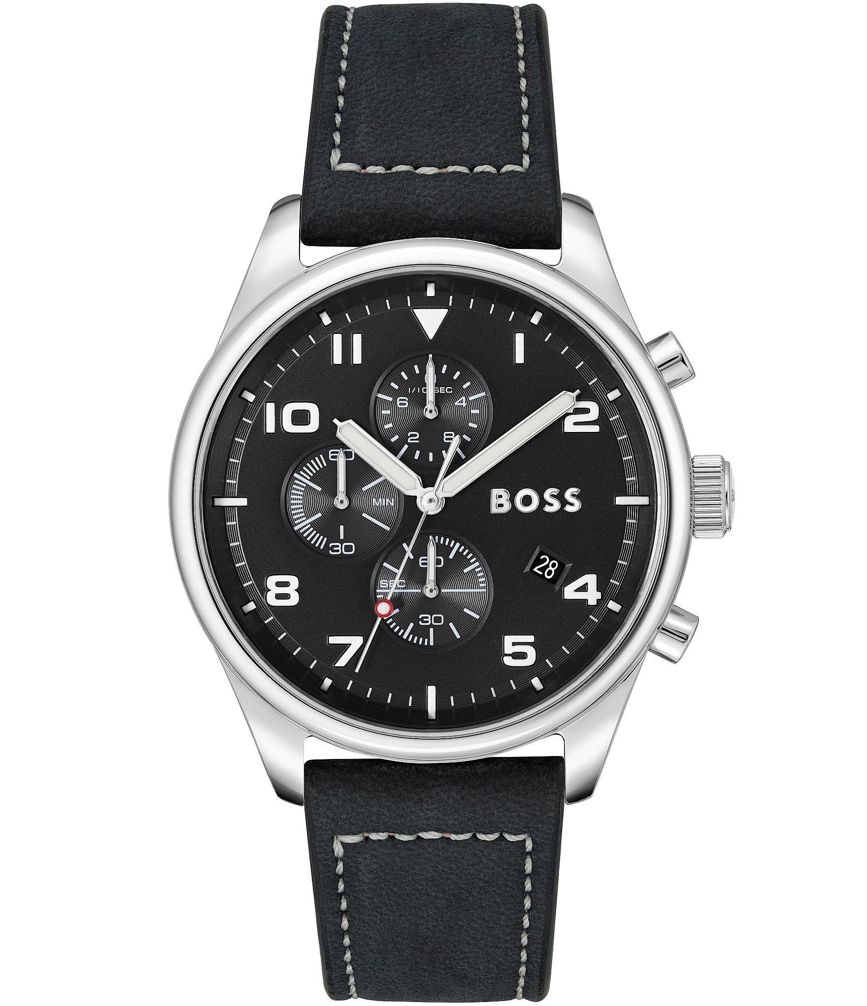 Hugo Boss Men's View Quartz Chronograph Black Leather Strap Watch ...