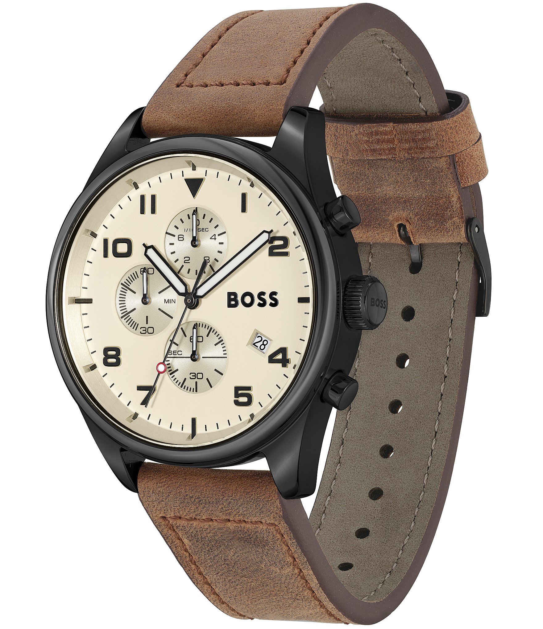 Hugo Boss Men's View Quartz Chronograph Brown Leather Strap Watch