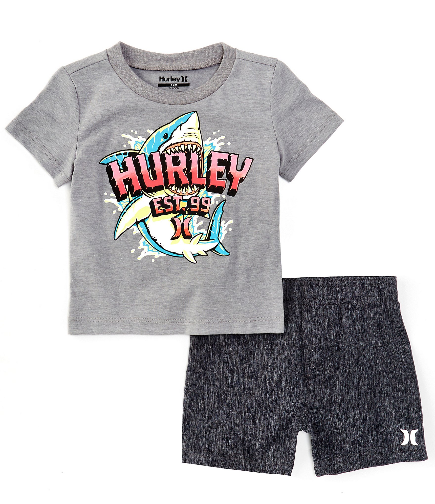 Hurley Baby Boys 12-24 Months Short Sleeve Big Bite Jersey T-Shirt & Solid Twill Shorts Set