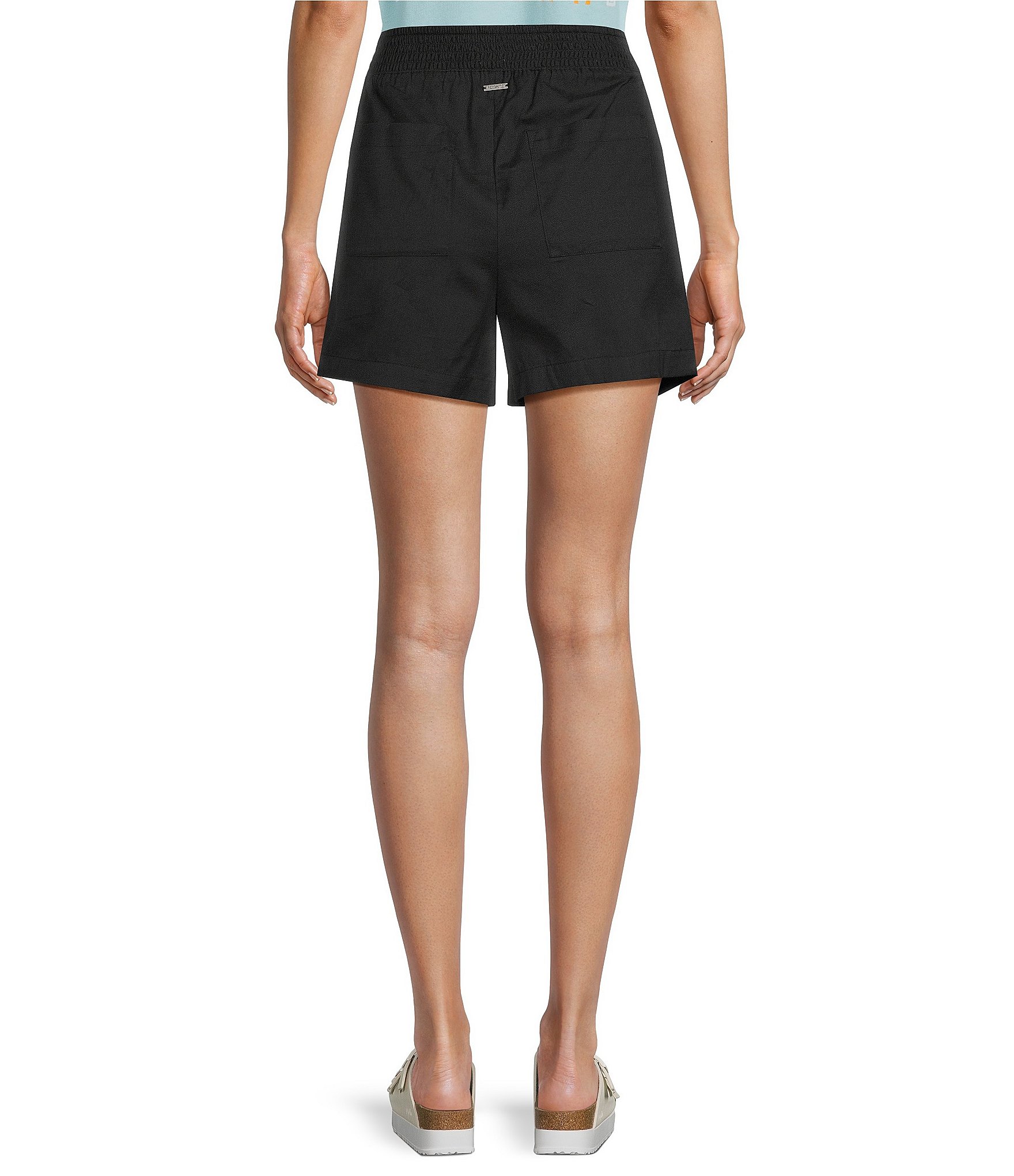 Hurley Beach Club Solid Pull-On Patch Pocket Smocked Shorts