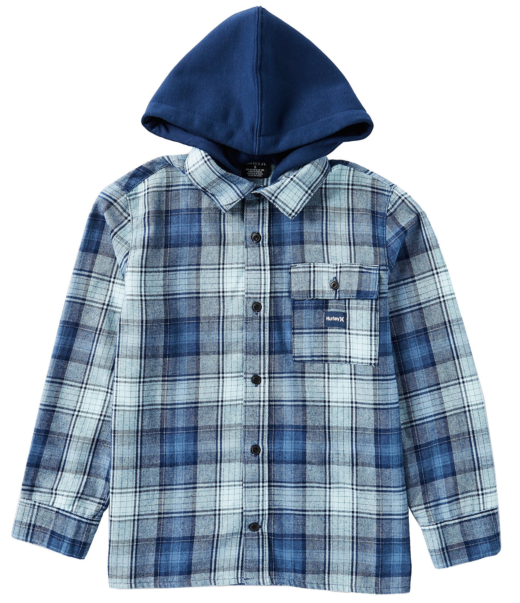 Hurley Big Boys 8 20 Long Sleeve Hooded Plaid Flannel Shirt Jacket The Shops at Willow Bend