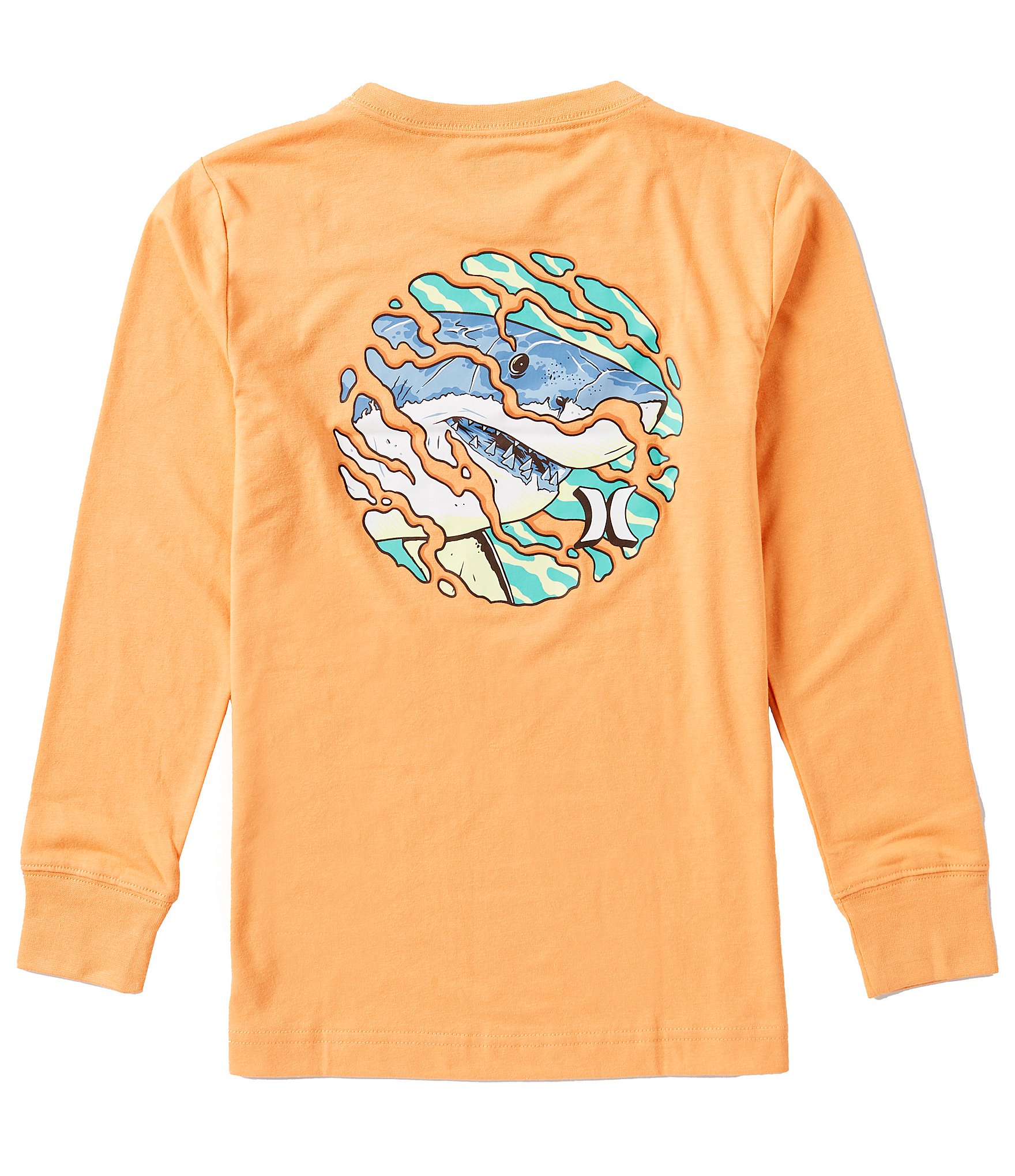 Hurley Big Boys 8-20 Long Sleeve Shark Warp Graphic T-Shirt