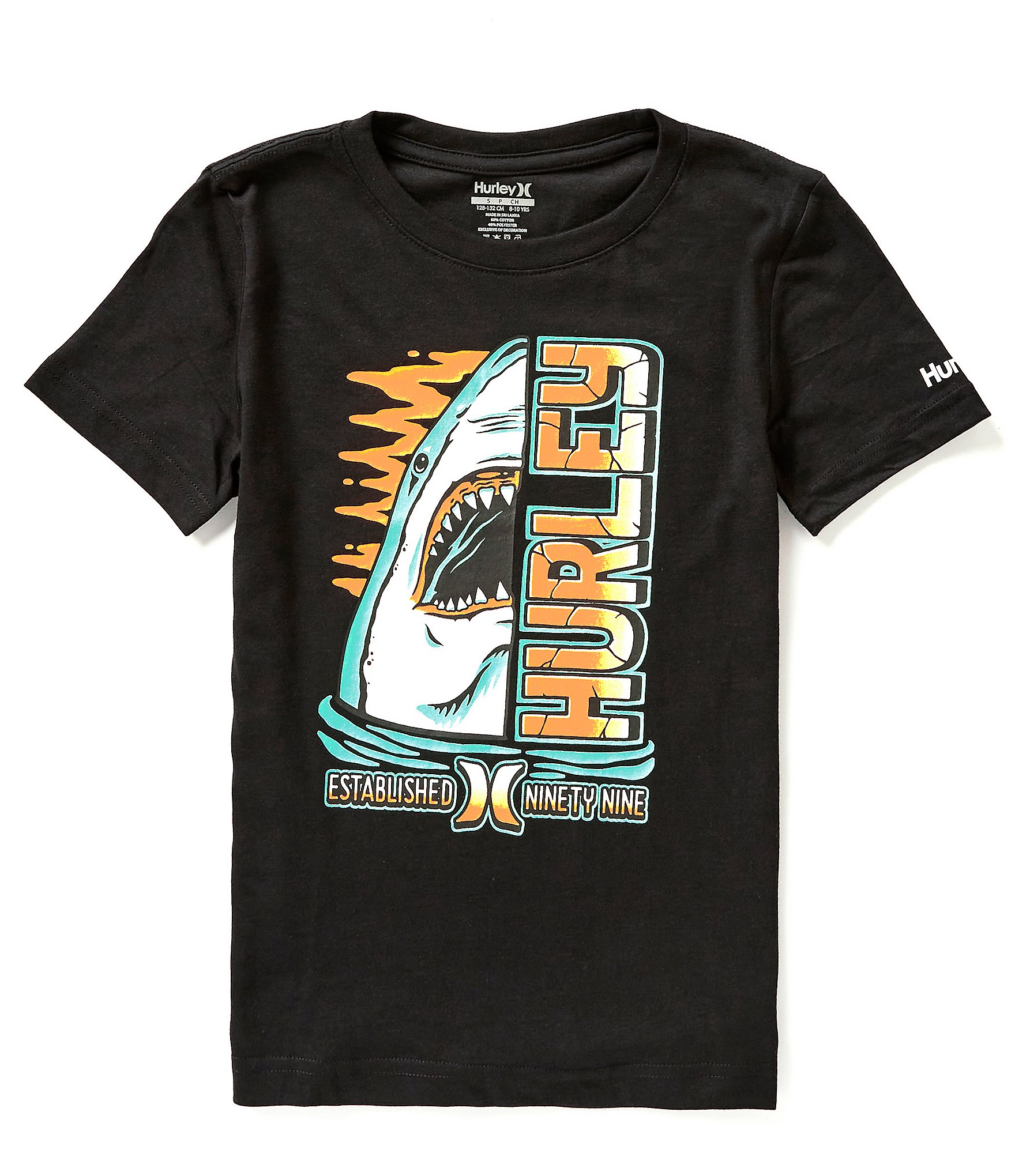 Hurley Boys' Shark Splitter T-Shirt, Large, Black
