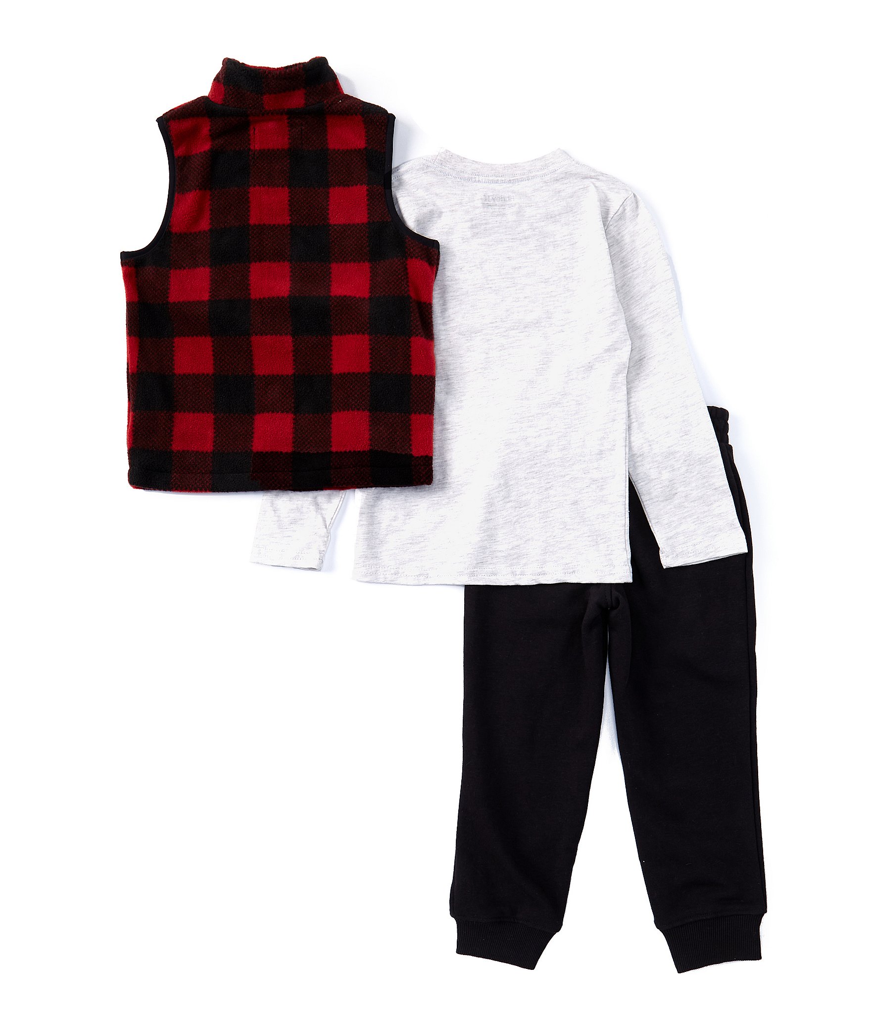 Hurley Little Boys 2T-4T Sleeveless Printed Fleece Vest, Long Sleeve Bear-Face Graphic T-Shirt & Solid Fleece Jogger Pant Set