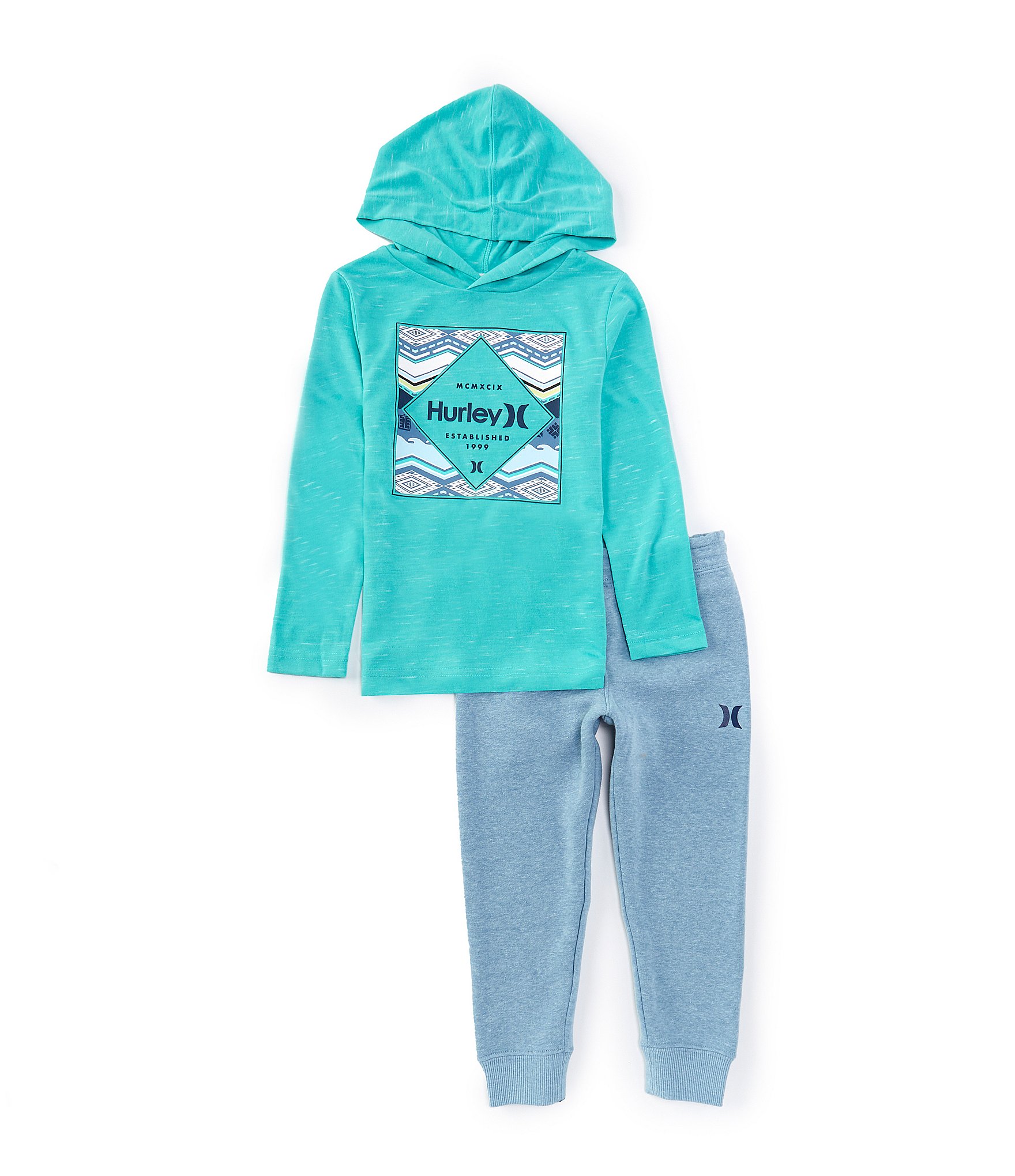 Hurley Little Boys 2T-7 Long Sleeve Cloud Slub Graphic Hood & Jogger 2-Piece Set