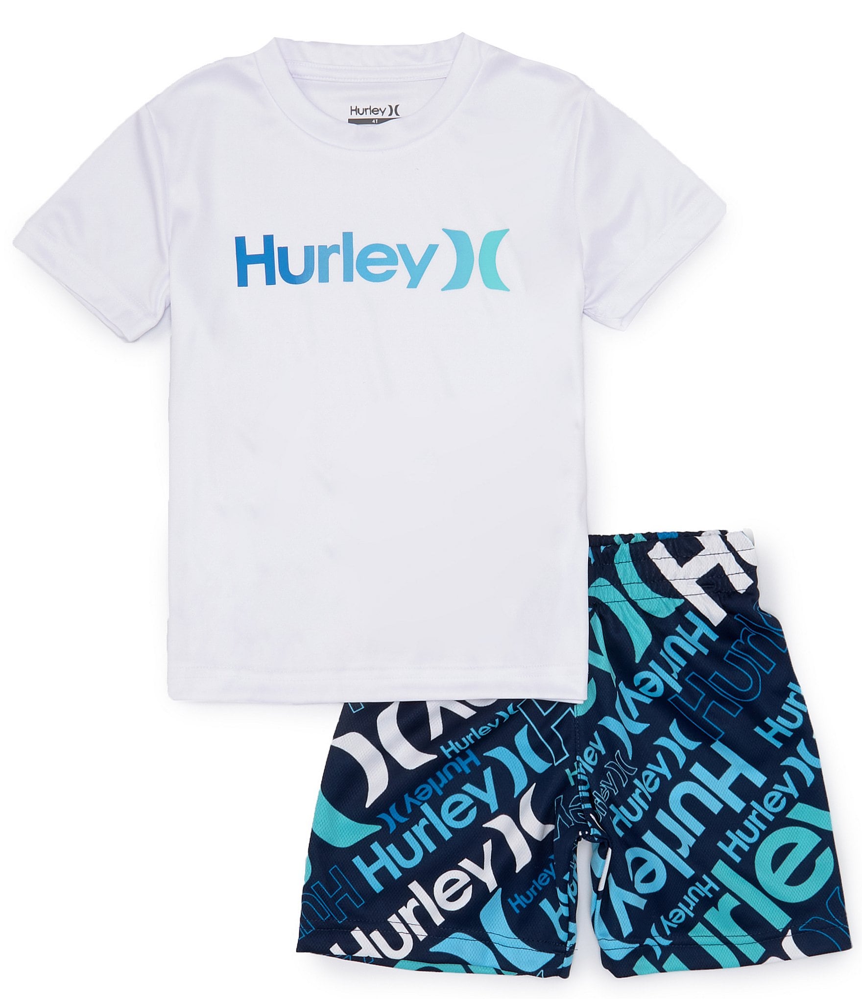 Hurley Little Boys 2T-7 Short Sleeve One & Only T-Shirt & Allover-Printed Mesh Shorts Set