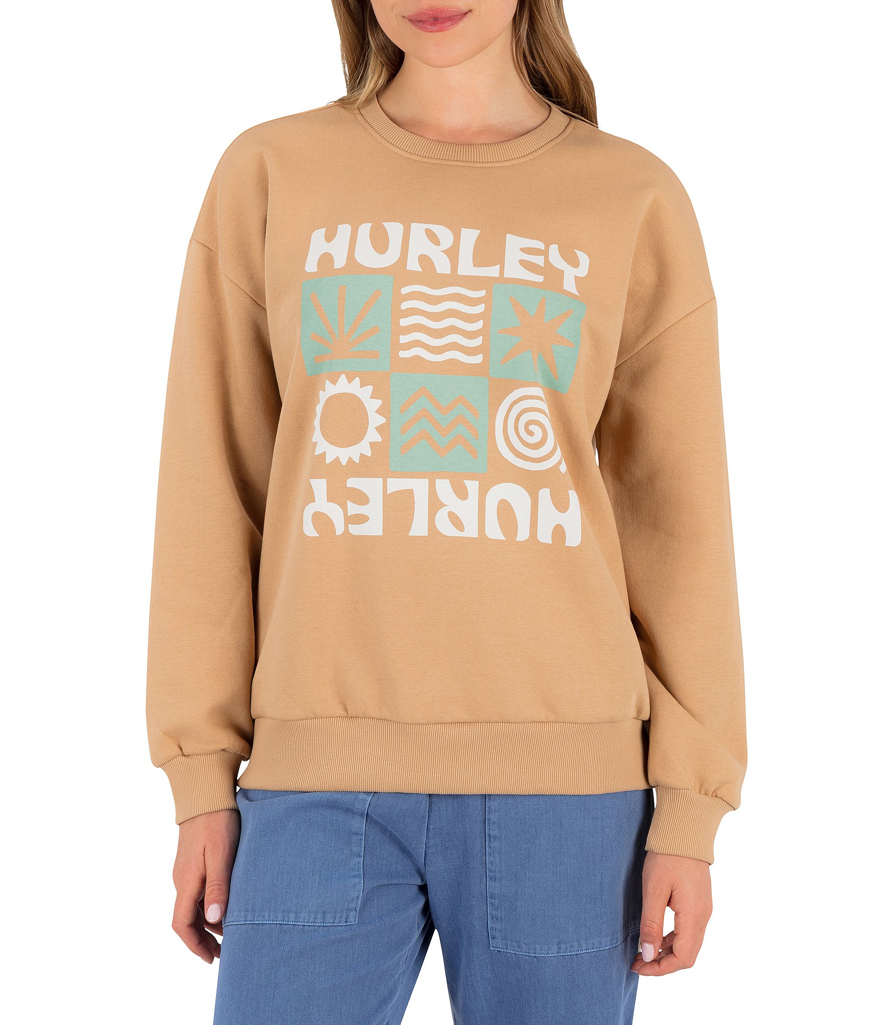 Hurley Segment Long Sleeve Oversized Fleece Sweatshirt