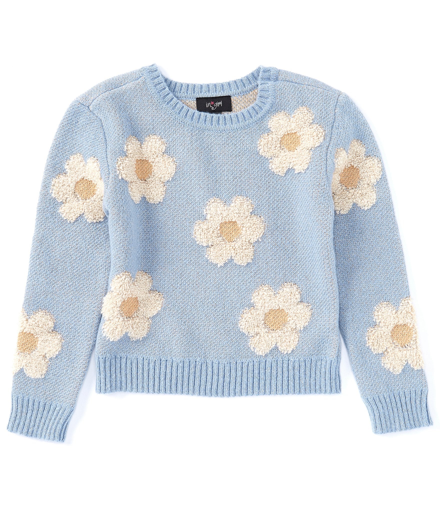 I.N. Girl Big Girls 7-16 Long Sleeve Daisy Sweater