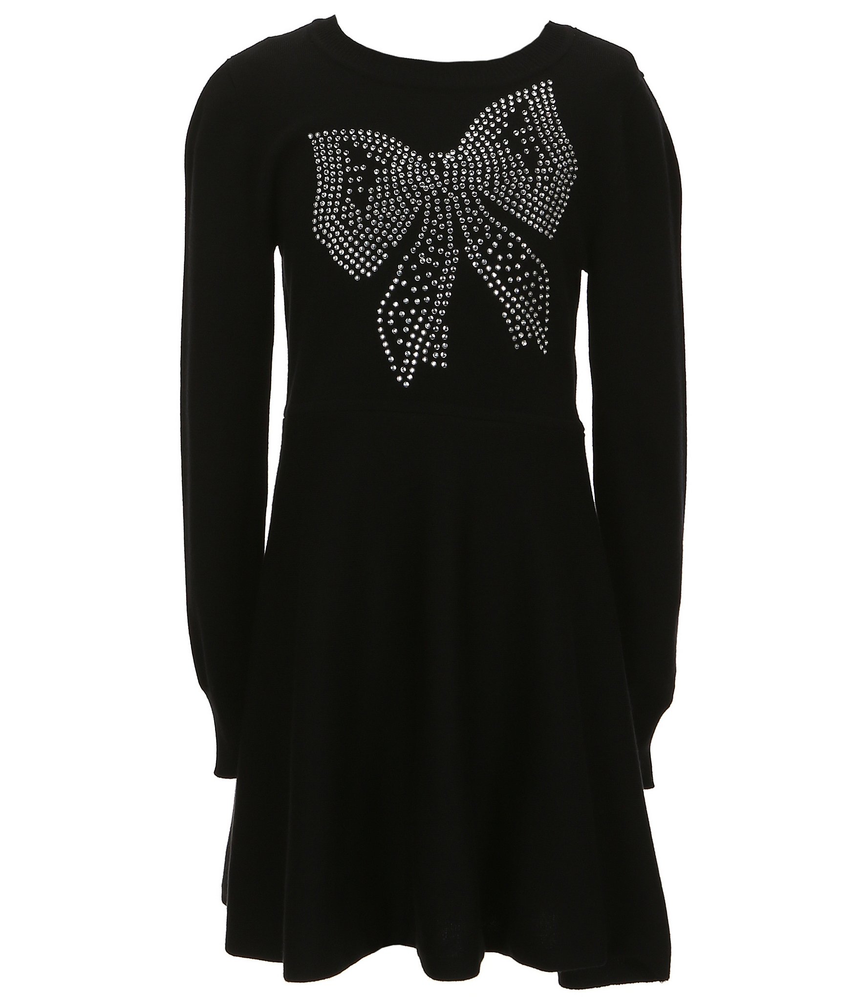 I.N. Girl Big Girls 7-16 Long-Sleeve Rhinestone-Embellished-Bow Fit-And-Flare Dress