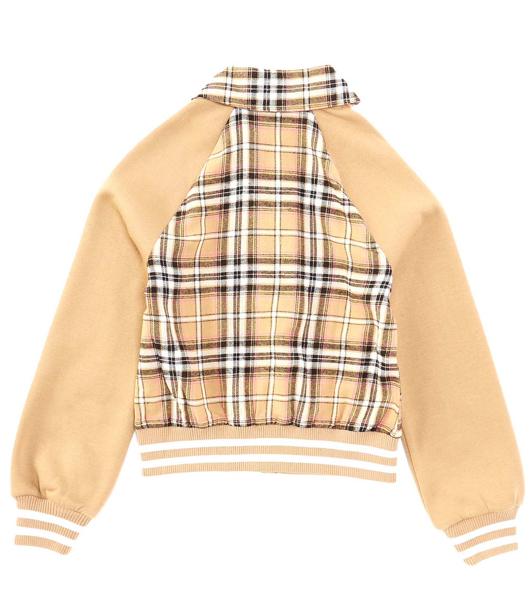 I.N. Girl Big Girls 7-16 Raglan-Sleeve Plaid/Solid Bomber Jacket