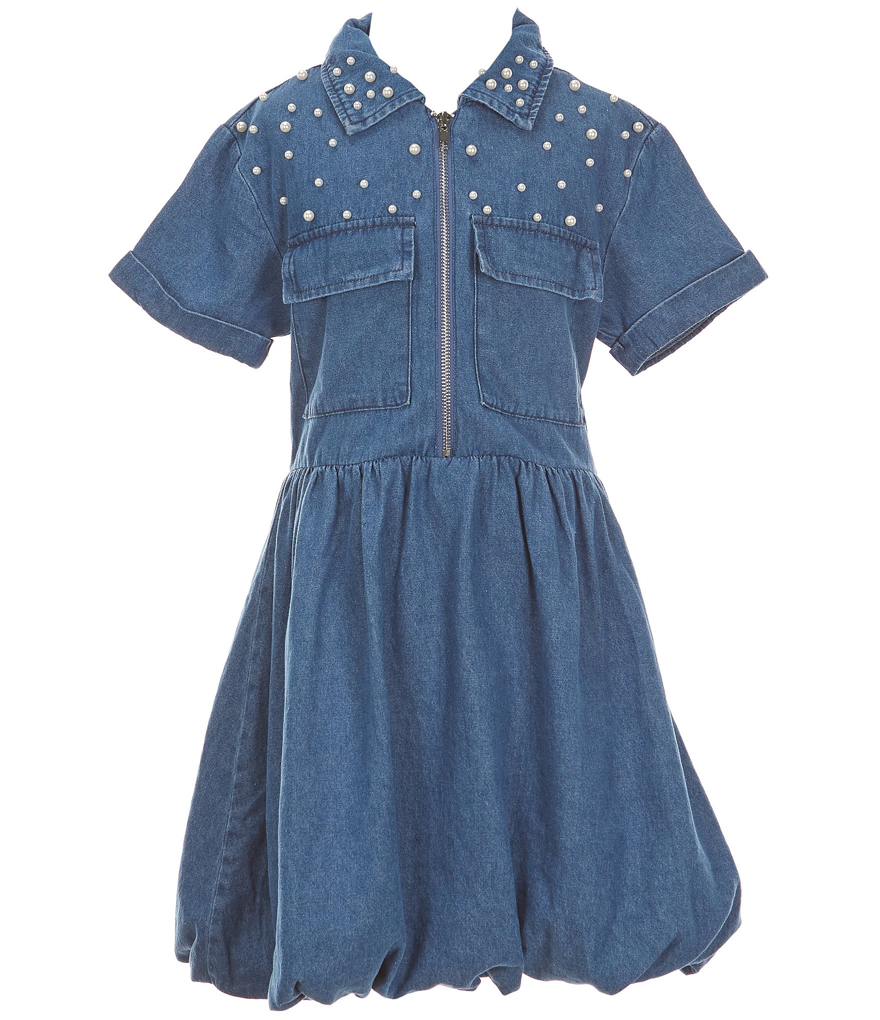 I.N. Girl Big Girls 7-16 Rolled-Sleeve Studded Fit-And-Flare Dress