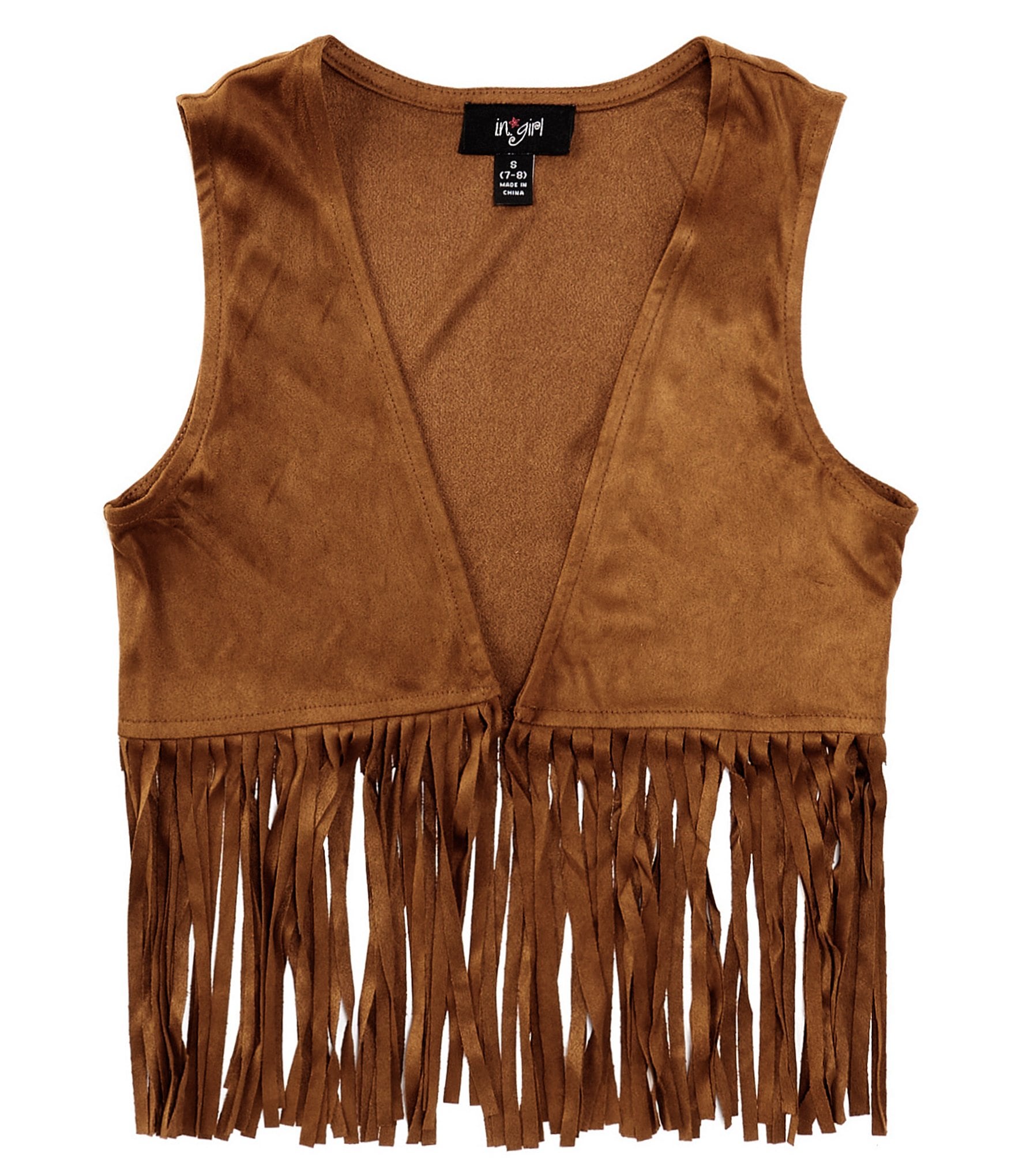 I.N. Girl Big Girls 7-16 Sleeveless Fringed Faux-Suede Vest