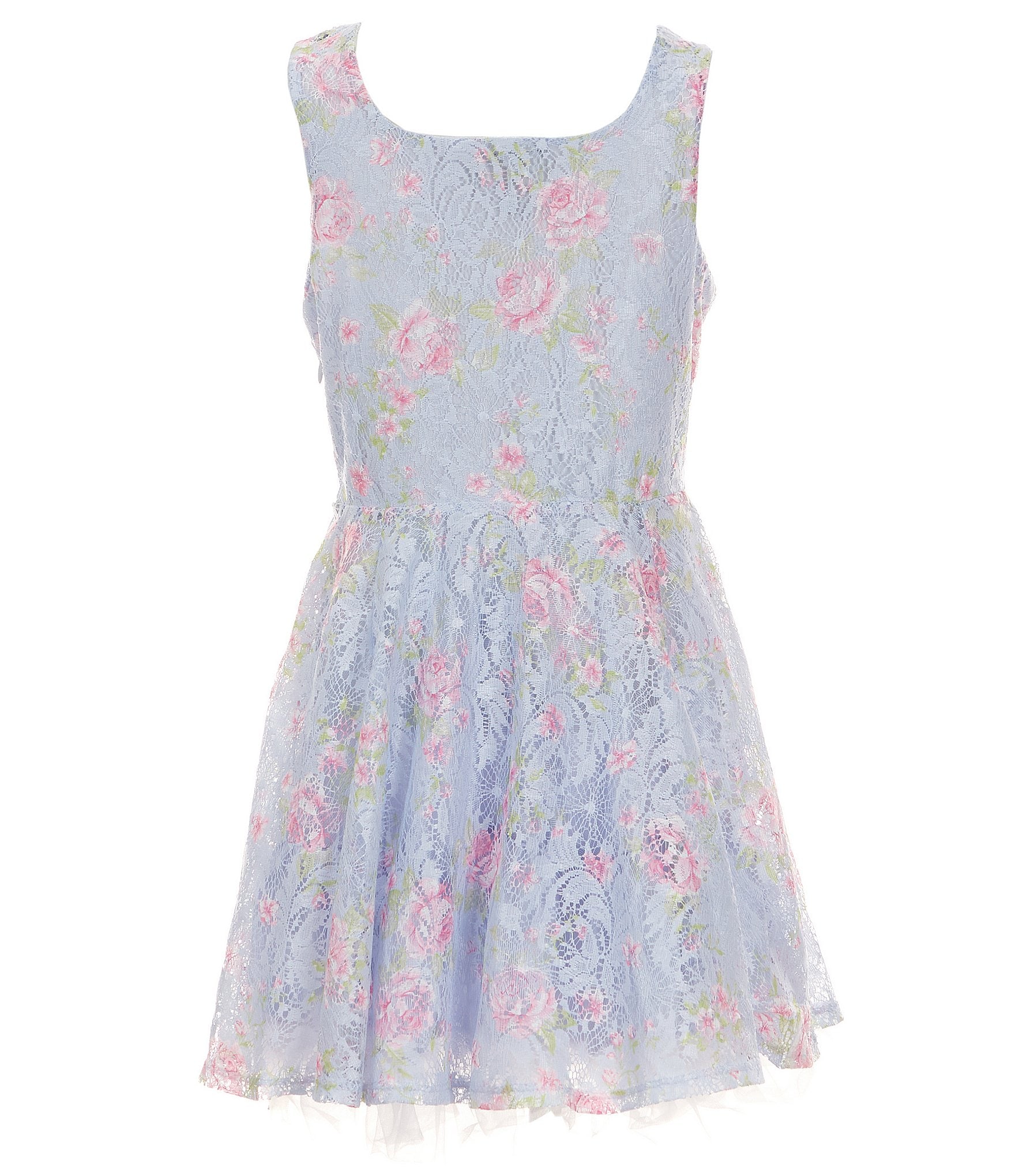 I.N. Girl Big Girls' 7-16 Sleeveless Square Neck Printed Lace Corset Skater Dress