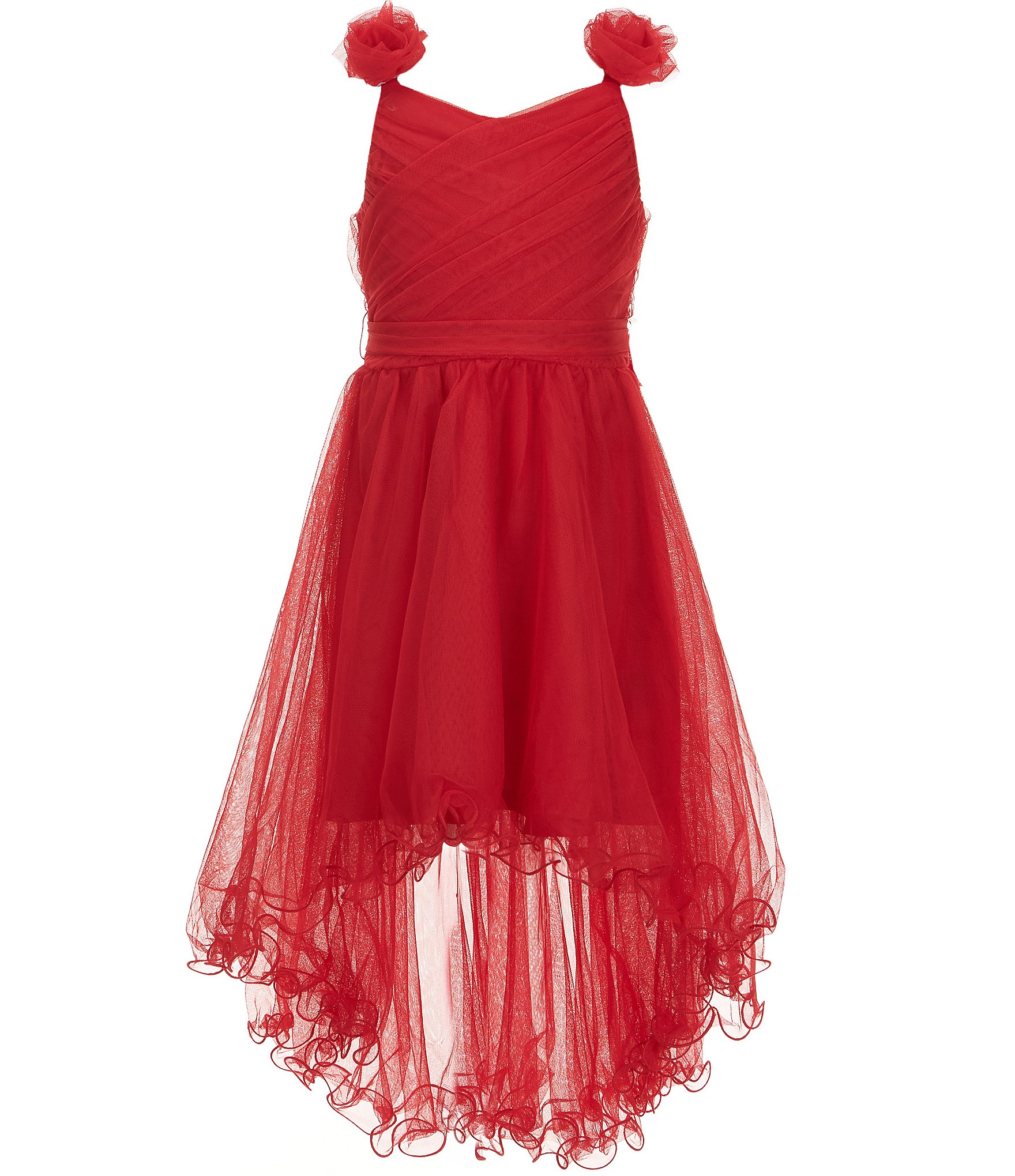 I.N. Girl Little Girls Sleeveless Three-Dimensional-Rosette-Appliqued Mesh High-Low-Hem Dress