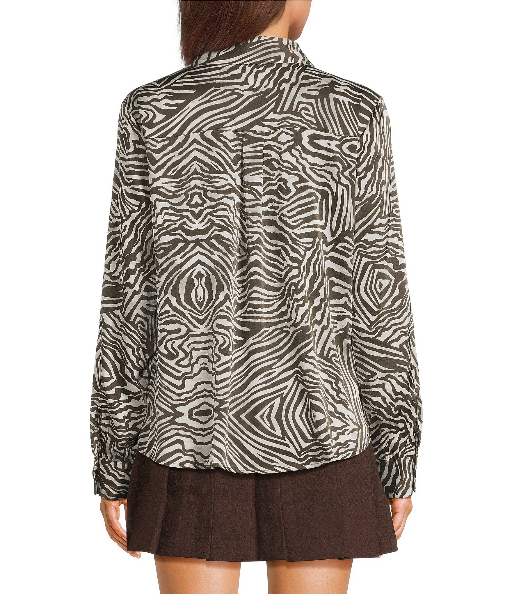 I.N. San Francisco Animal Print Collared Button Front Long Sleeve Shirt