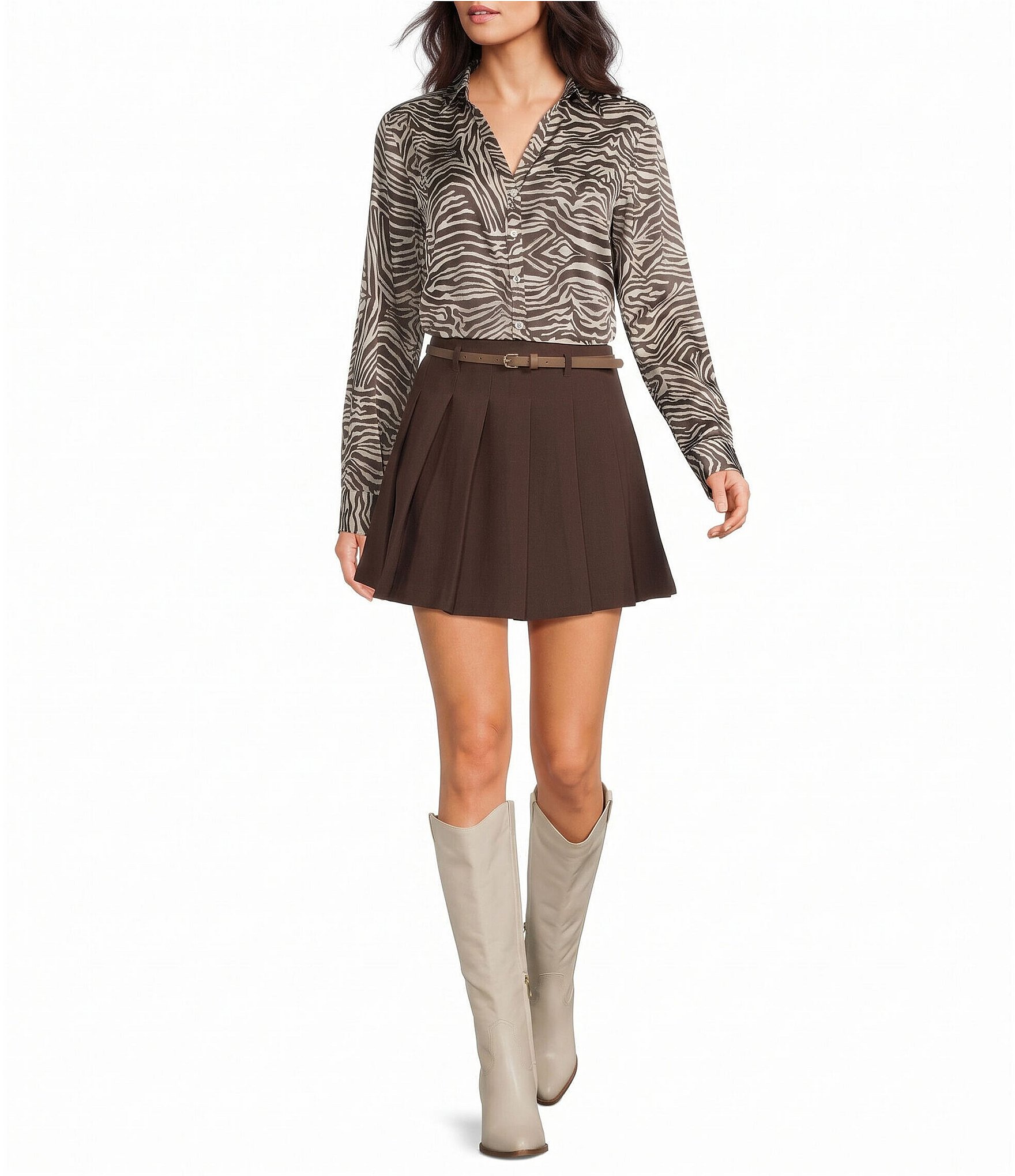 I.N. San Francisco Animal Print Collared Button Front Long Sleeve Shirt