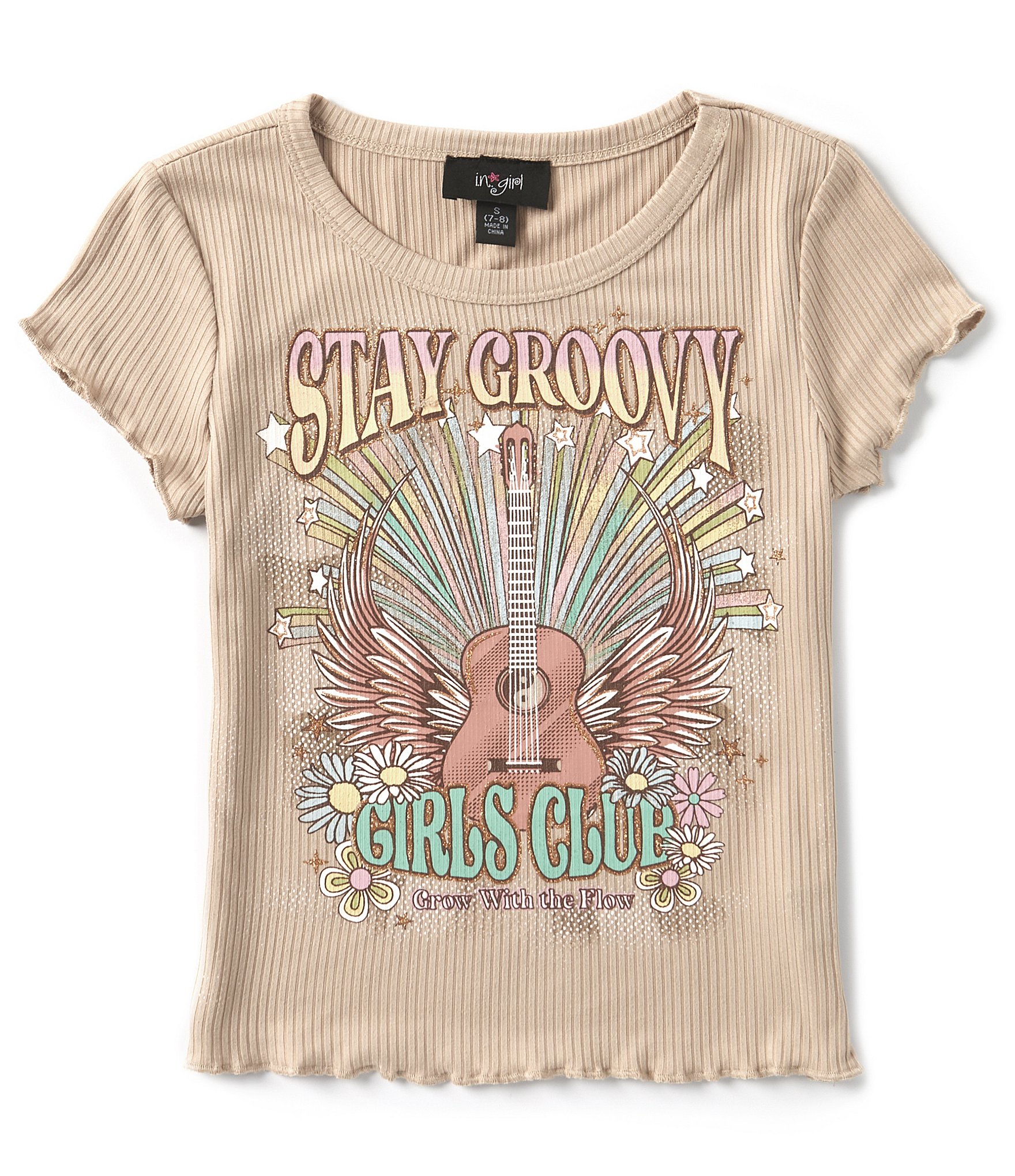 I.N. San Francisco Big Girls 7-16 Stay Groovy Rib Knit T-Shirt