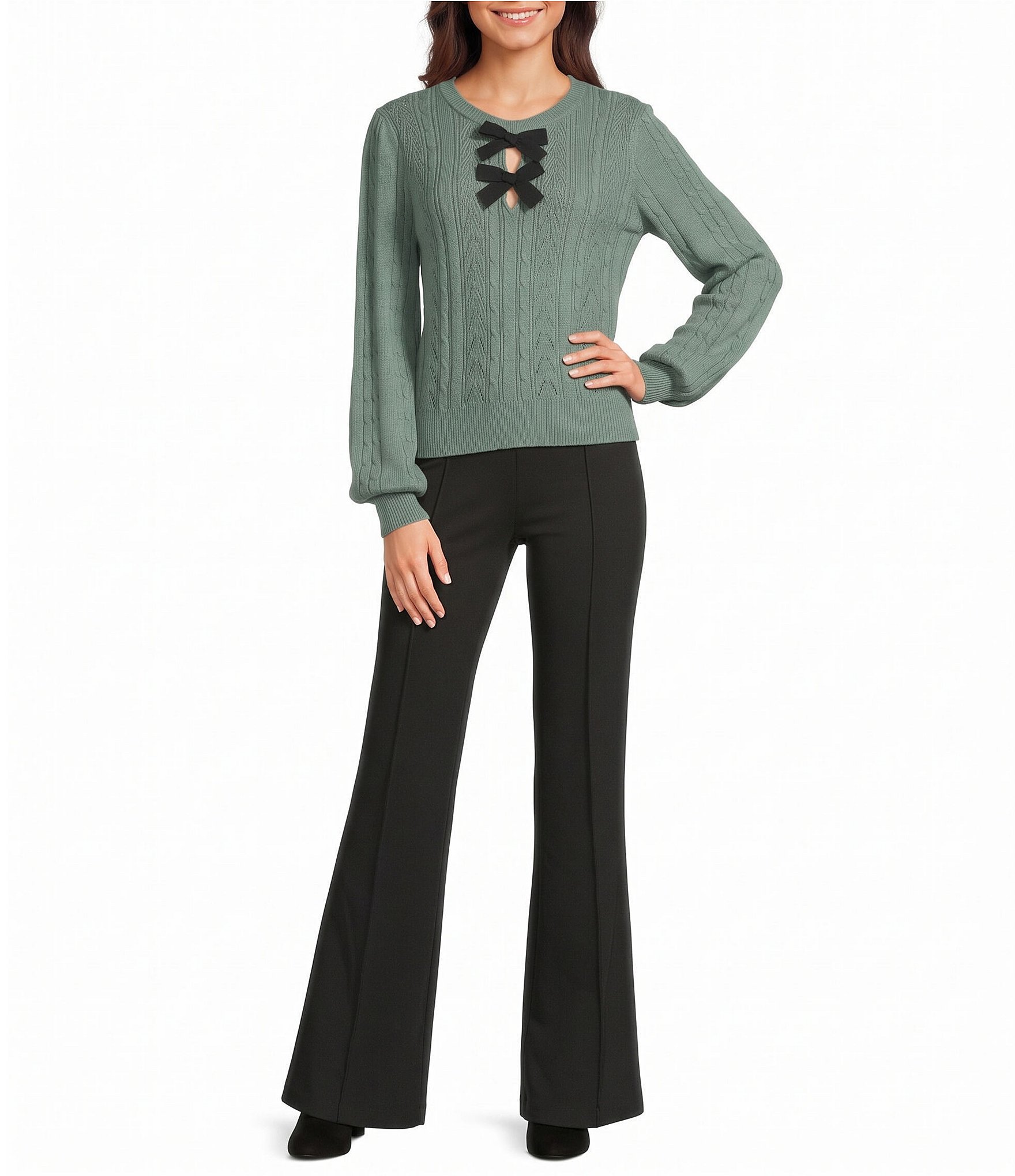 I.N. San Francisco Bow Front Balloon Sleeve Sweater