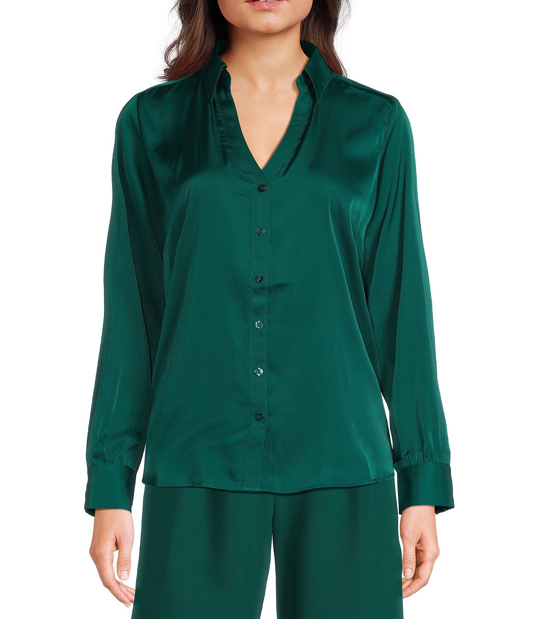 I.N. San Francisco Collared Long Sleeve Button Front Top