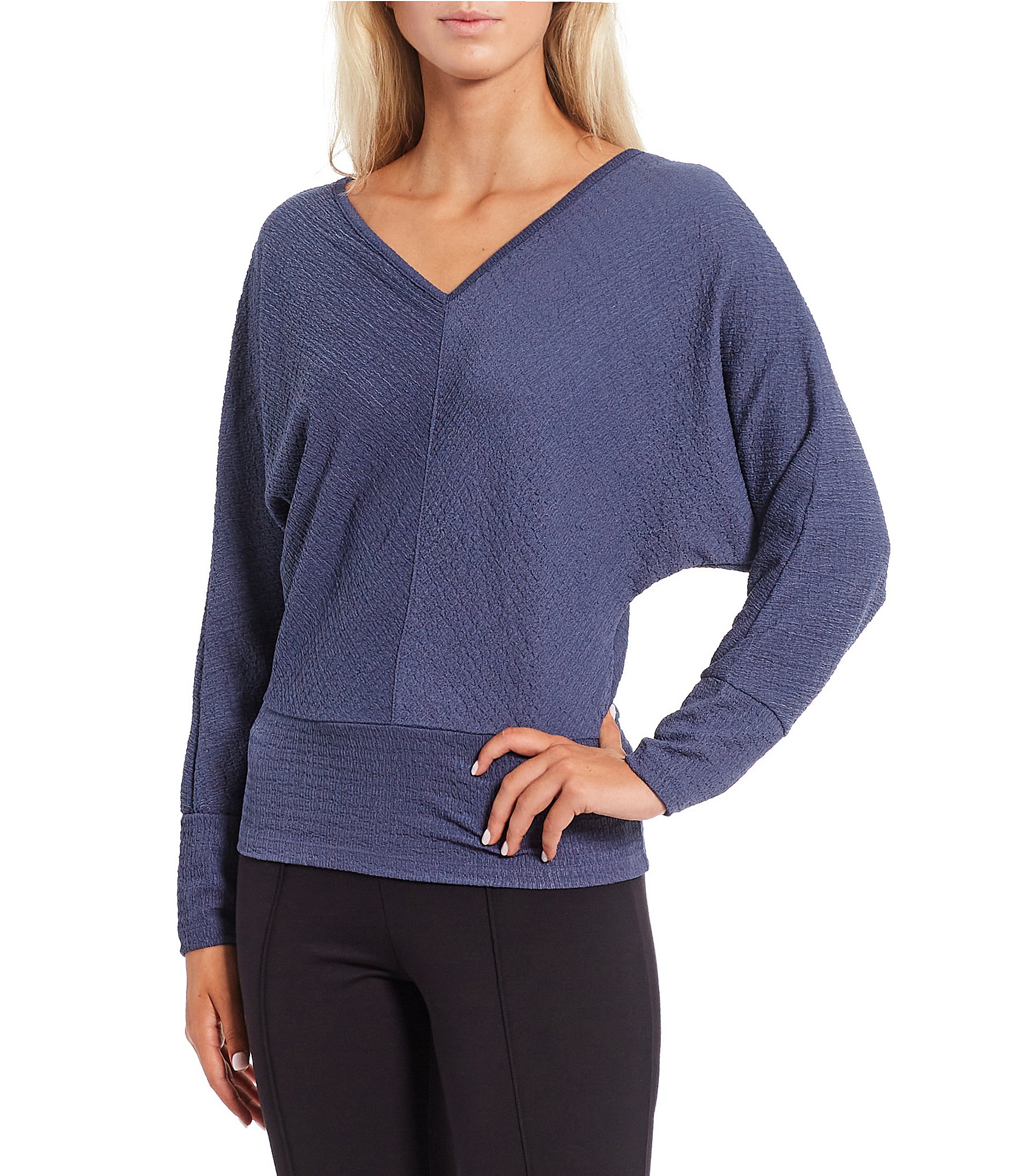 Textured Knit Long Sleeve Button Back Top