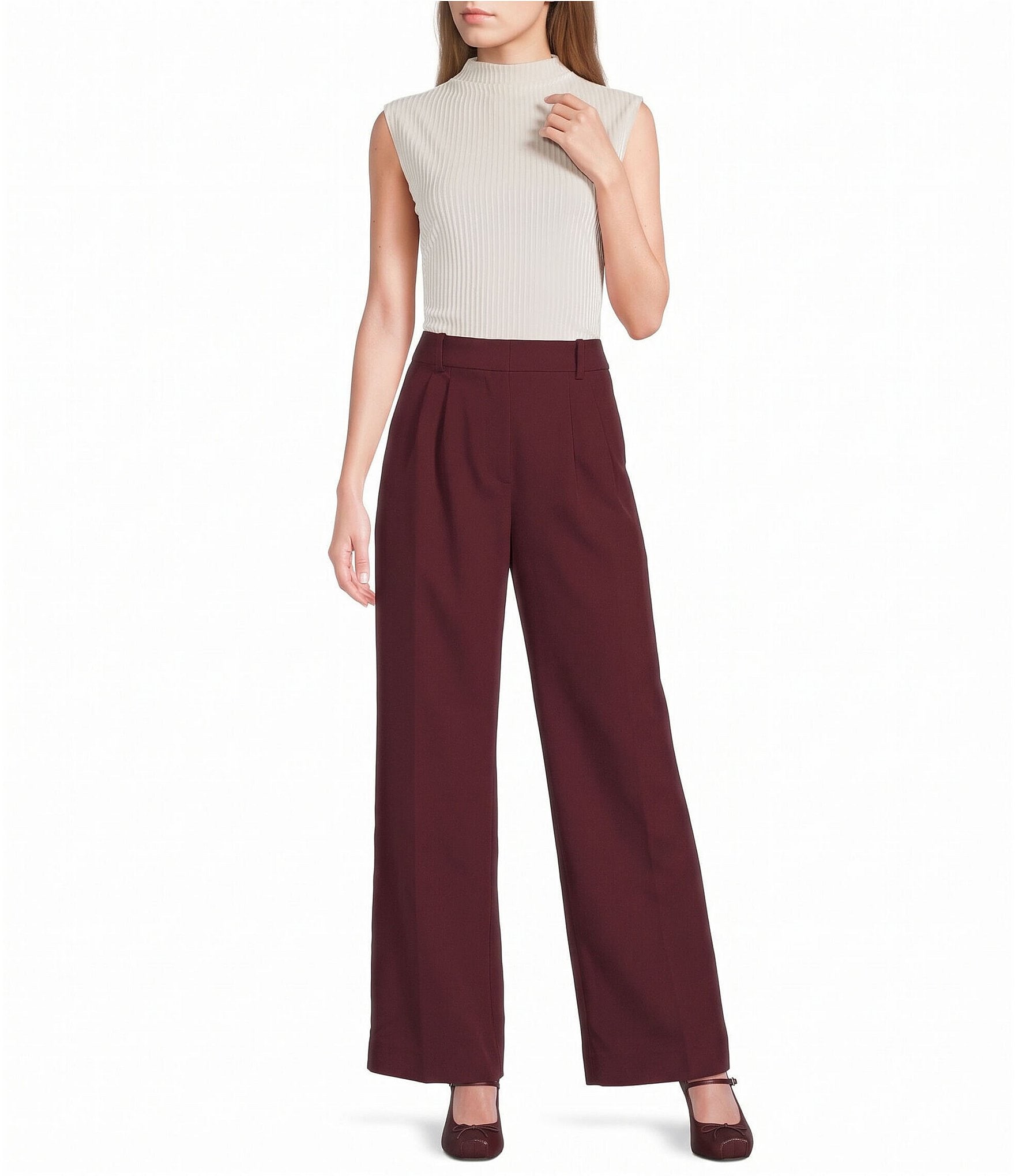 I.N. San Francisco Mock Neck Sleeveless Shirred Side Top