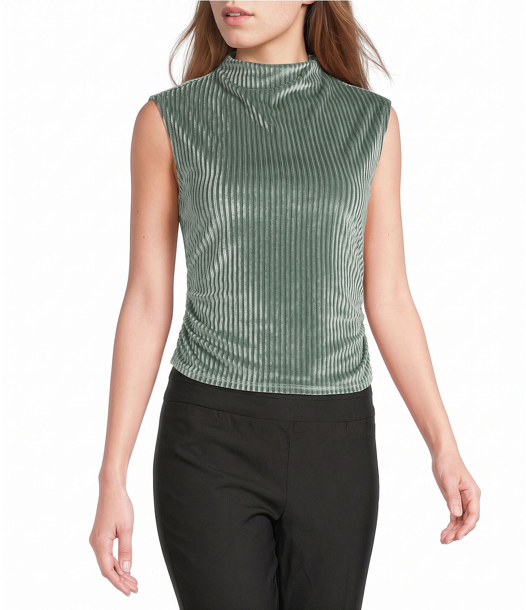 I.N. San Francisco Mock Neck Sleeveless Shirred Side Top