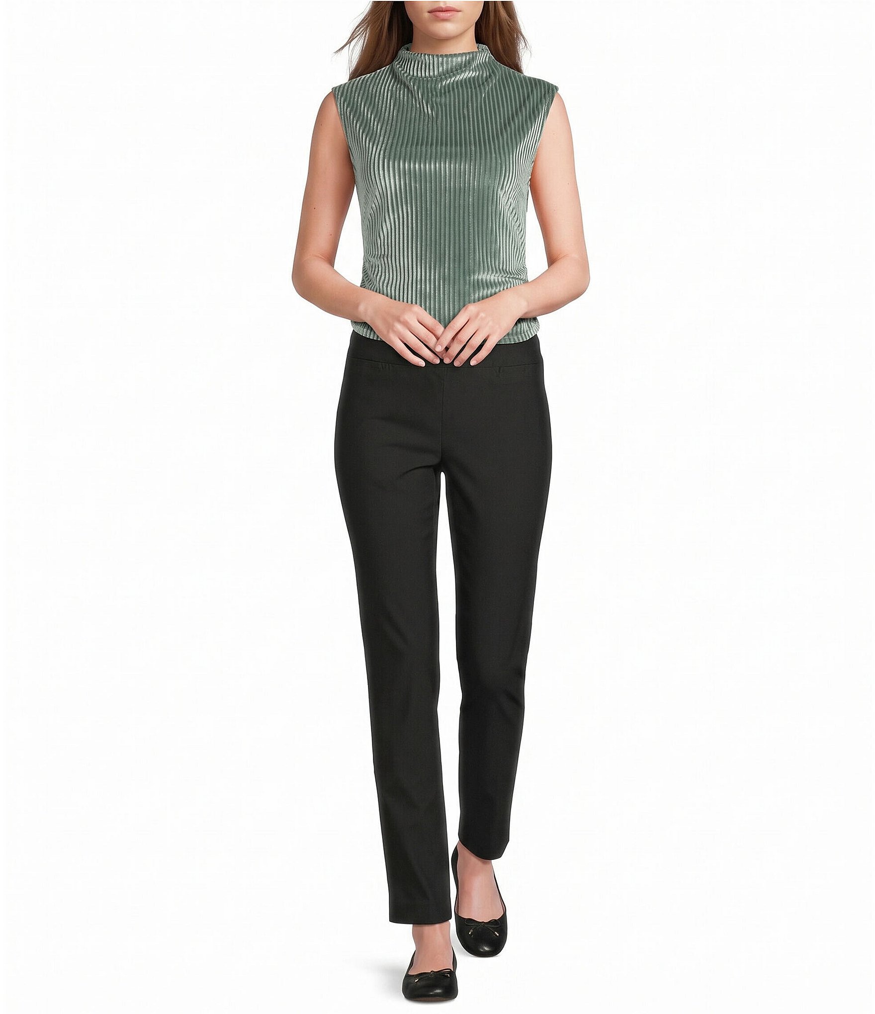 I.N. San Francisco Mock Neck Sleeveless Shirred Side Top