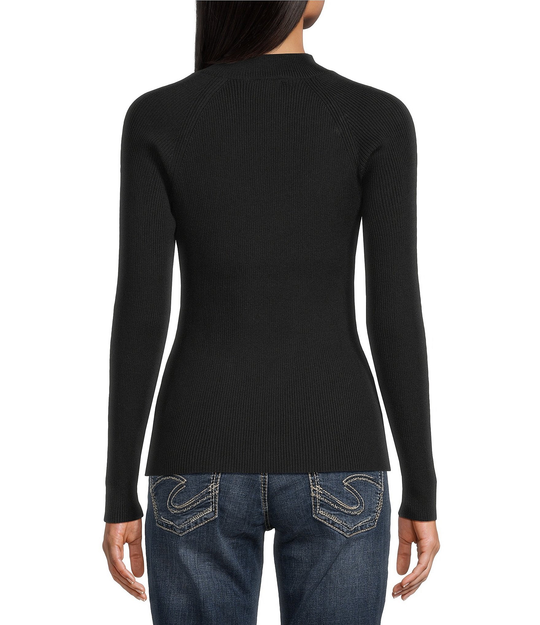 I.N. San Francisco Ribbed Knit Mock Neck Button Detailed Long Sleeve Sweater